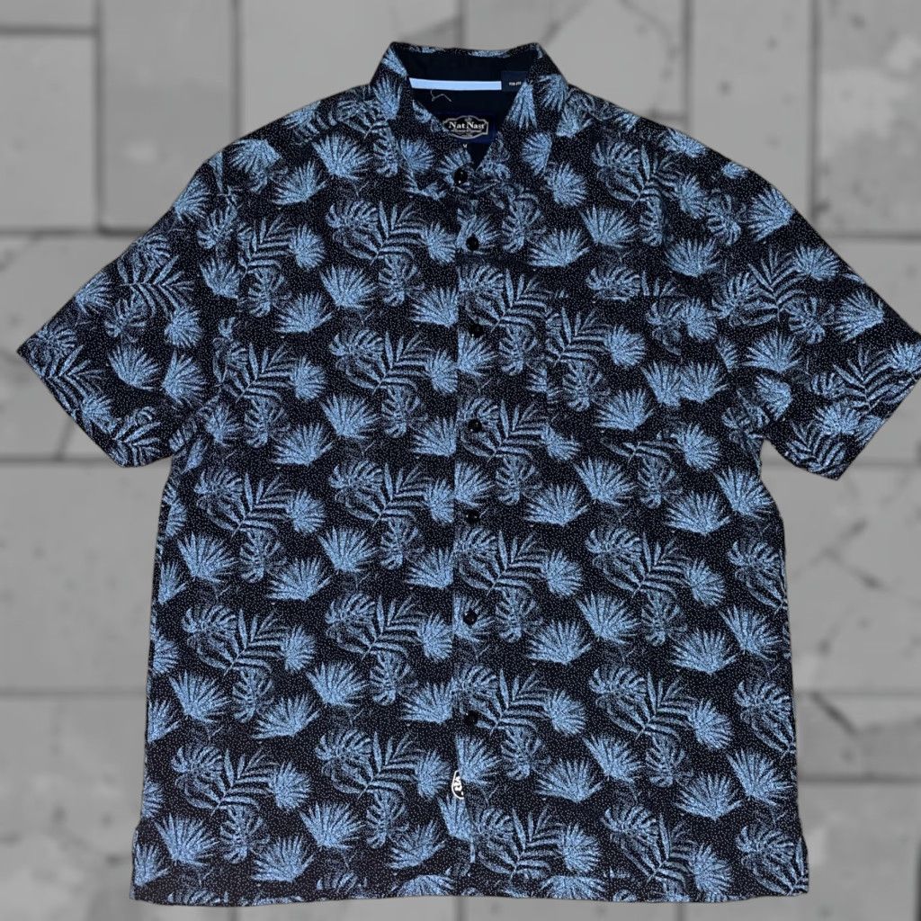 Nat Nast Nat Nast Hawaiian Shirt Blue Silk Blend Mens M Button-Up Short Sleeve Size US M / EU 48-50 / 2 - 1 Thumbnail