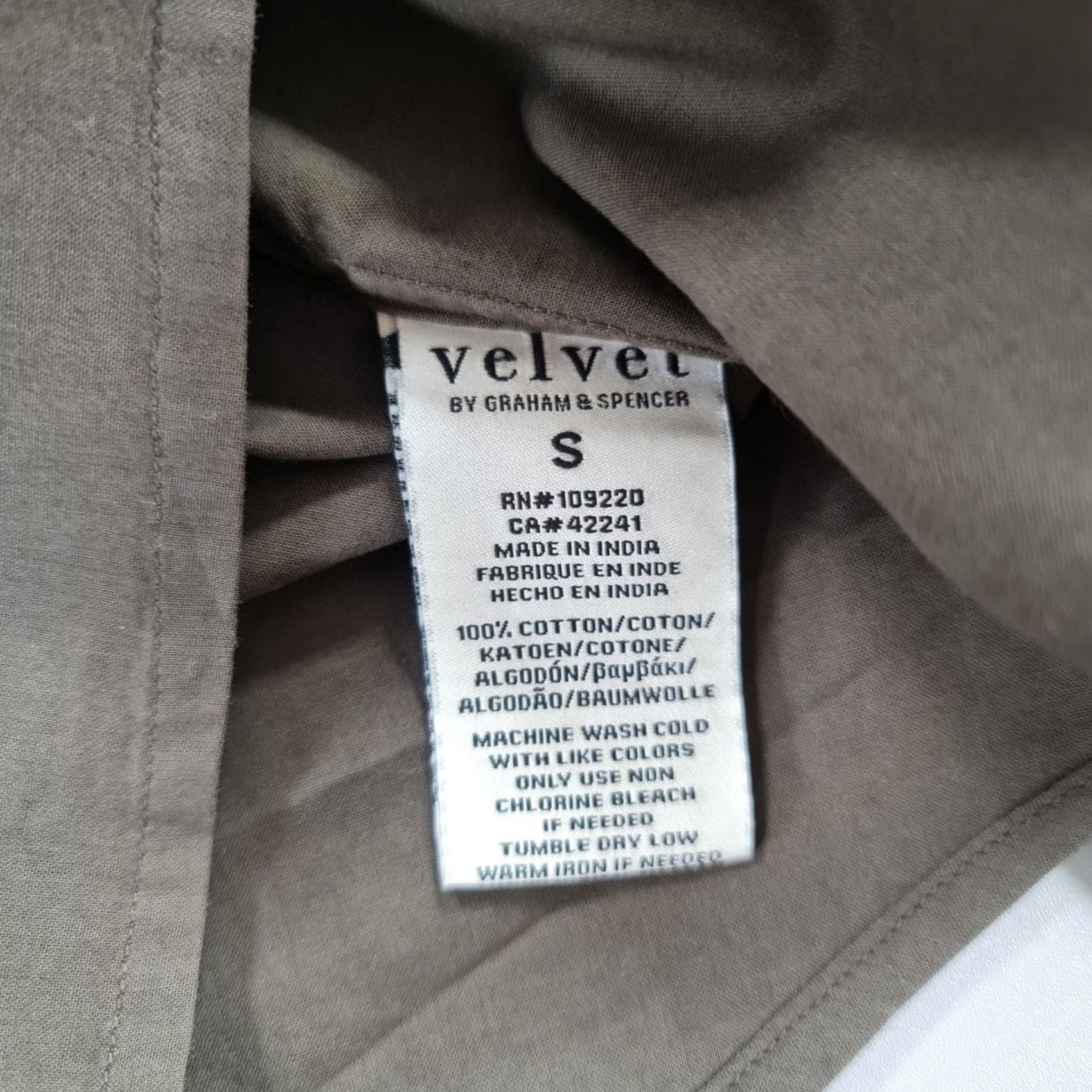 Velvet Velvet by Graham & Spencer Shirt Mens Khaki Green Small Long Sleeve Button-Up Collared 100% Cotton Regular Fit Blackout? Size US S / EU 44-46 / 1 - 8 Thumbnail