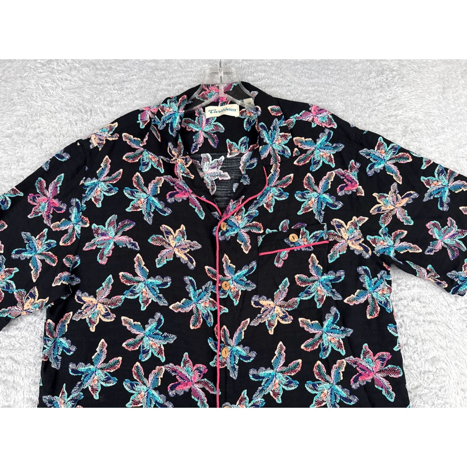 Pinko Caribbean Shirt Men Medium Black Pink Blue Floral Wood Button Up Hawaiian Rayon Size US M / EU 48-50 / 2 - 4 Thumbnail