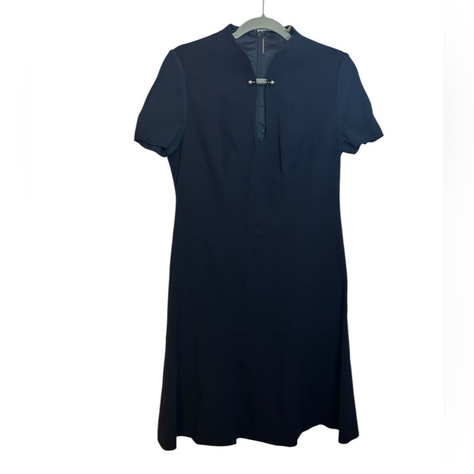 Elie Tahari Elie Tahari Yuki Navy Blue Short Sleeve Dress Size L / US 10 / IT 46 - 1 Thumbnail