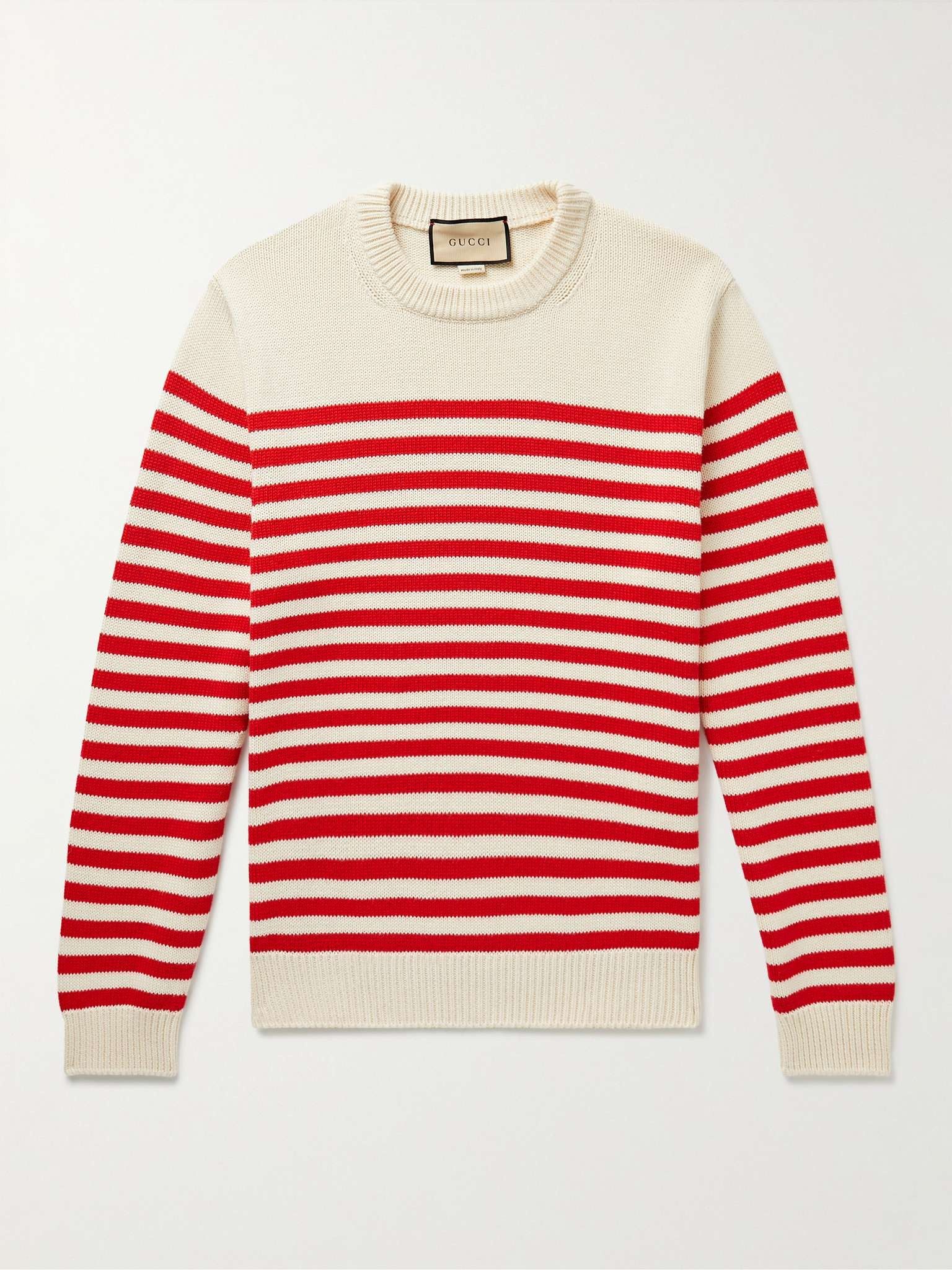 Gucci o1s1wg110225 Striped Cotton Wool Sweater in Beige & Red Size US XXL / EU 58 / 5 - 1 Thumbnail