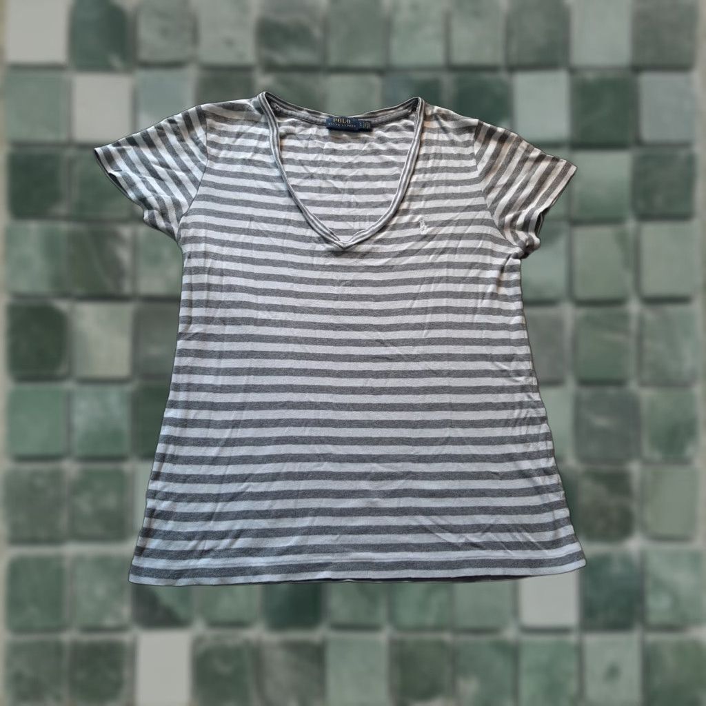 Ralph Lauren Lauren Ralph Lauren Shirt Womens Large L Striped Polo Short Sleeve Collared White Size L / US 10 / IT 46 - 1 Thumbnail