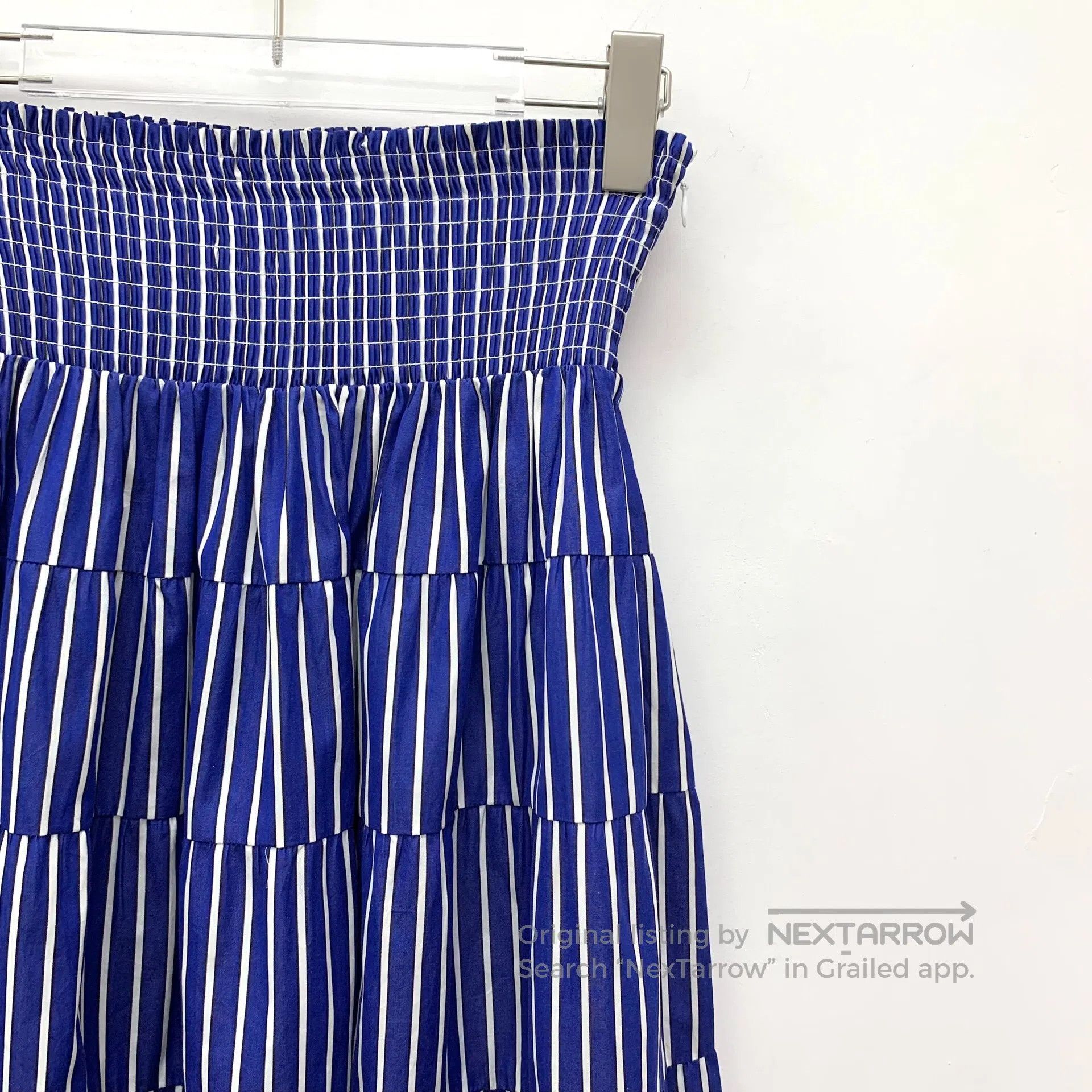 Prada Prada Dark blue striped cotton casual pleated half-skirt| Size 39" - 3 Thumbnail