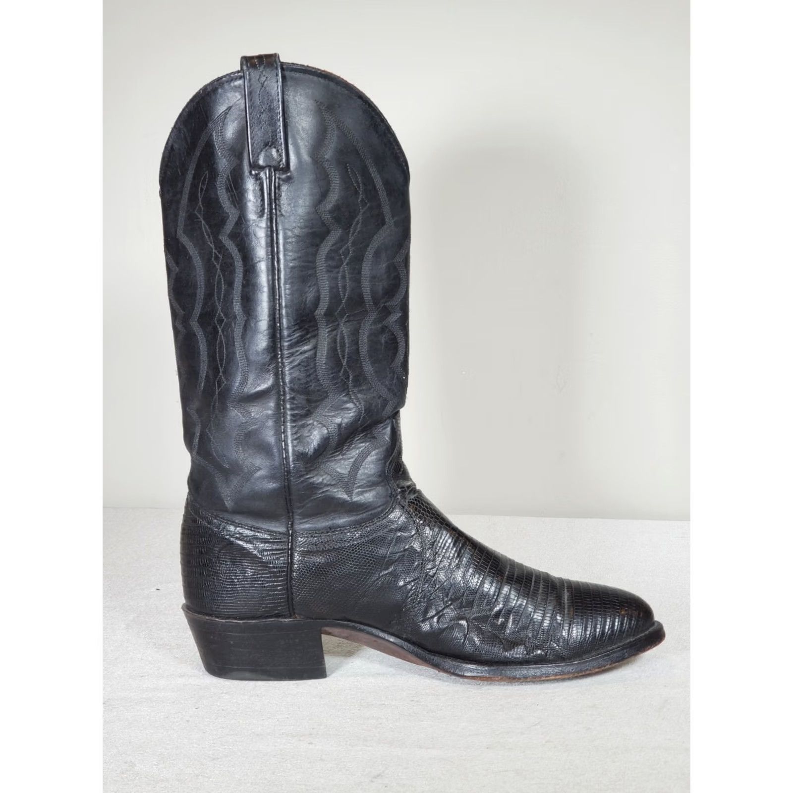 Vintage VTG J. Chisholm Black Teju Lizard Leather Western Cowboy Boots Men's US 10 D Shoe Width D Size US 10 / EU 43 - 4 Thumbnail