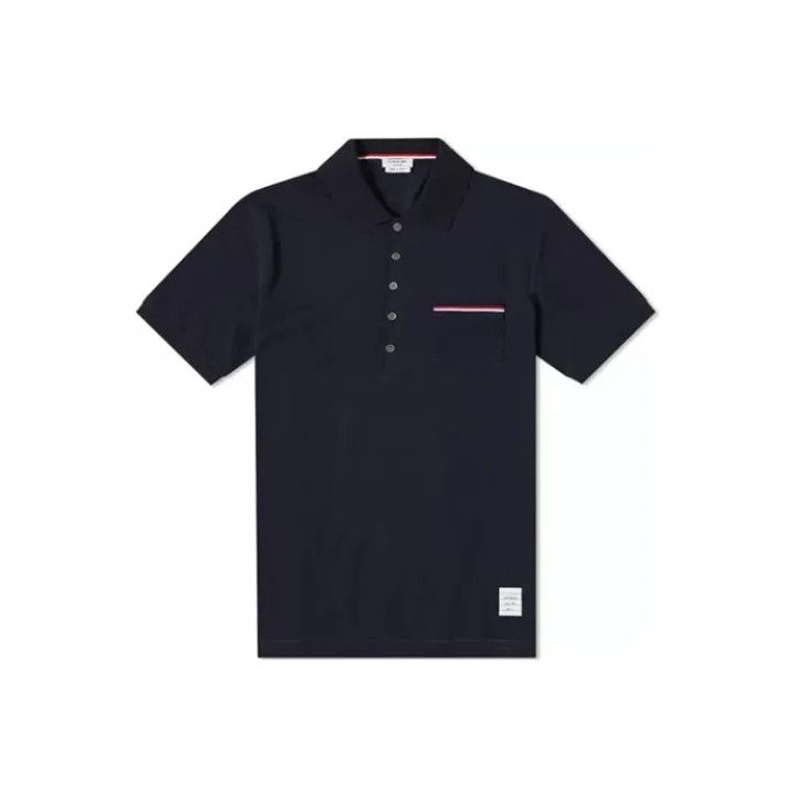 Thom Browne Thom Browne Navy Short Sleeve Polo Shirt Size US L / EU 52-54 / 3 - 1 Thumbnail