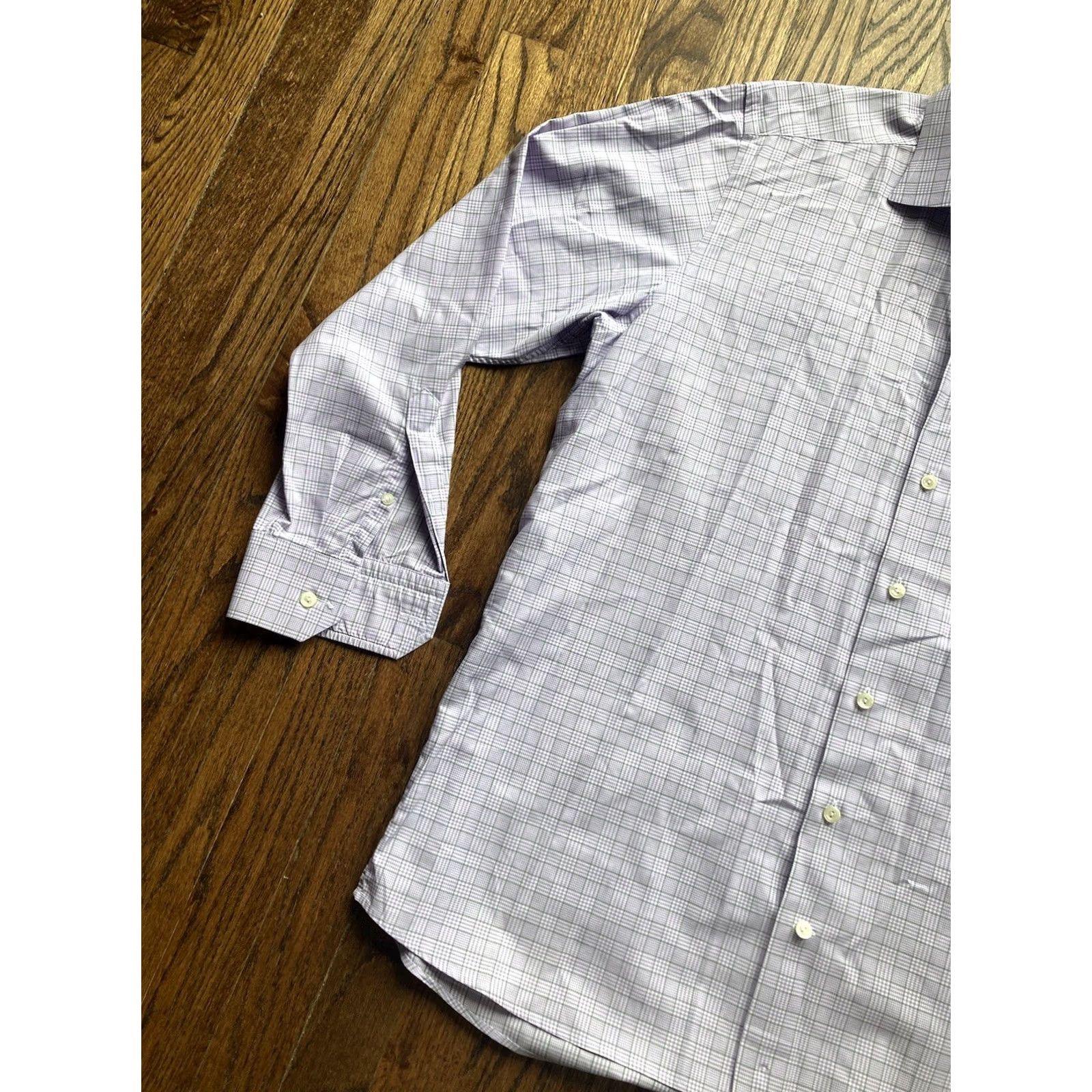 Eton Eton Dress Shirt Mens 17.5 44 Purple Long Sleeve Button Up Plaid Shirt Size 48R - 2 Thumbnail