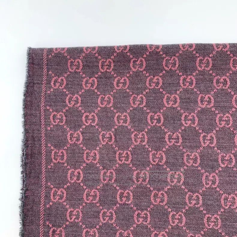 Gucci Gucci Gray-pink logo jacquard printed wool tassel scarf Size ONE SIZE - 3 Thumbnail