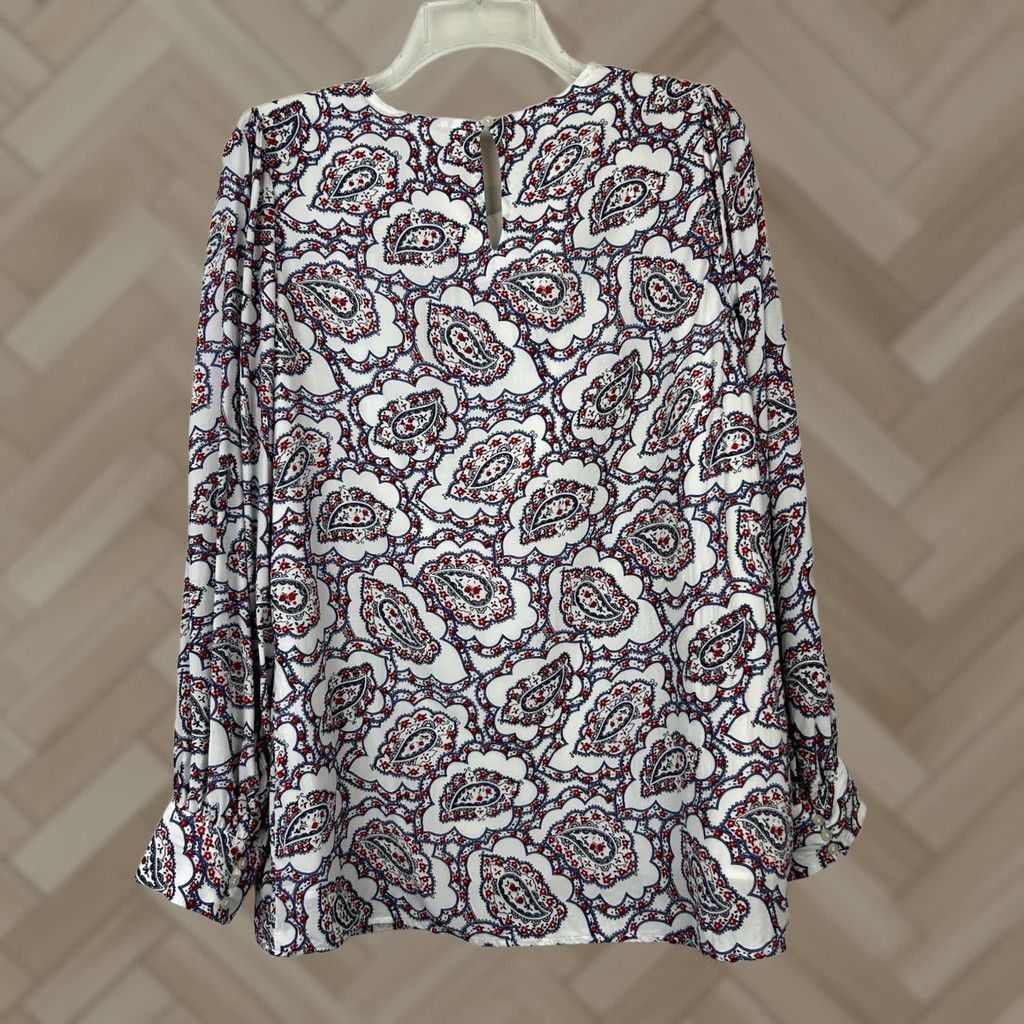 Talbots Talbots Tunic Blouse Womens Large Blue Paisley Lined Ruffle Crew Neck Long Sleeve Size L / US 10 / IT 46 - 1 Thumbnail