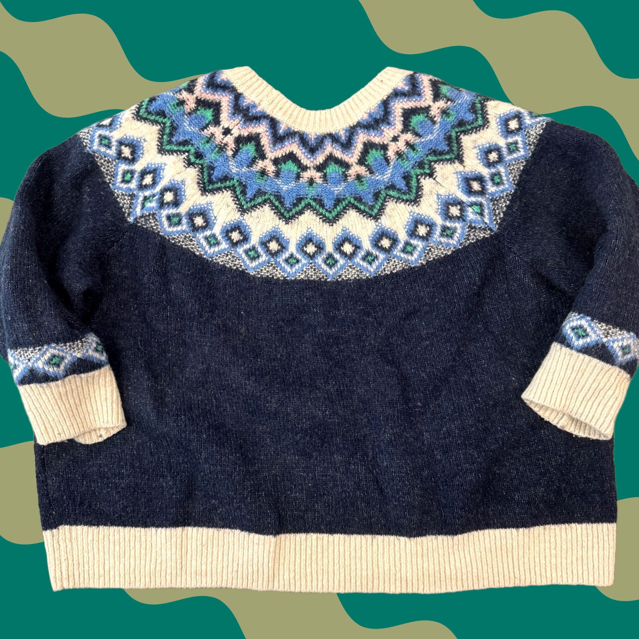 Vintage VINTAGE Blue Beige Oversized Knit Longsleeve Pullover Sweater Women's 4XL Pullover Knit 4X 90s 2000s Womens Size XXL / US 16-18 / IT 52-54 - 1 Thumbnail