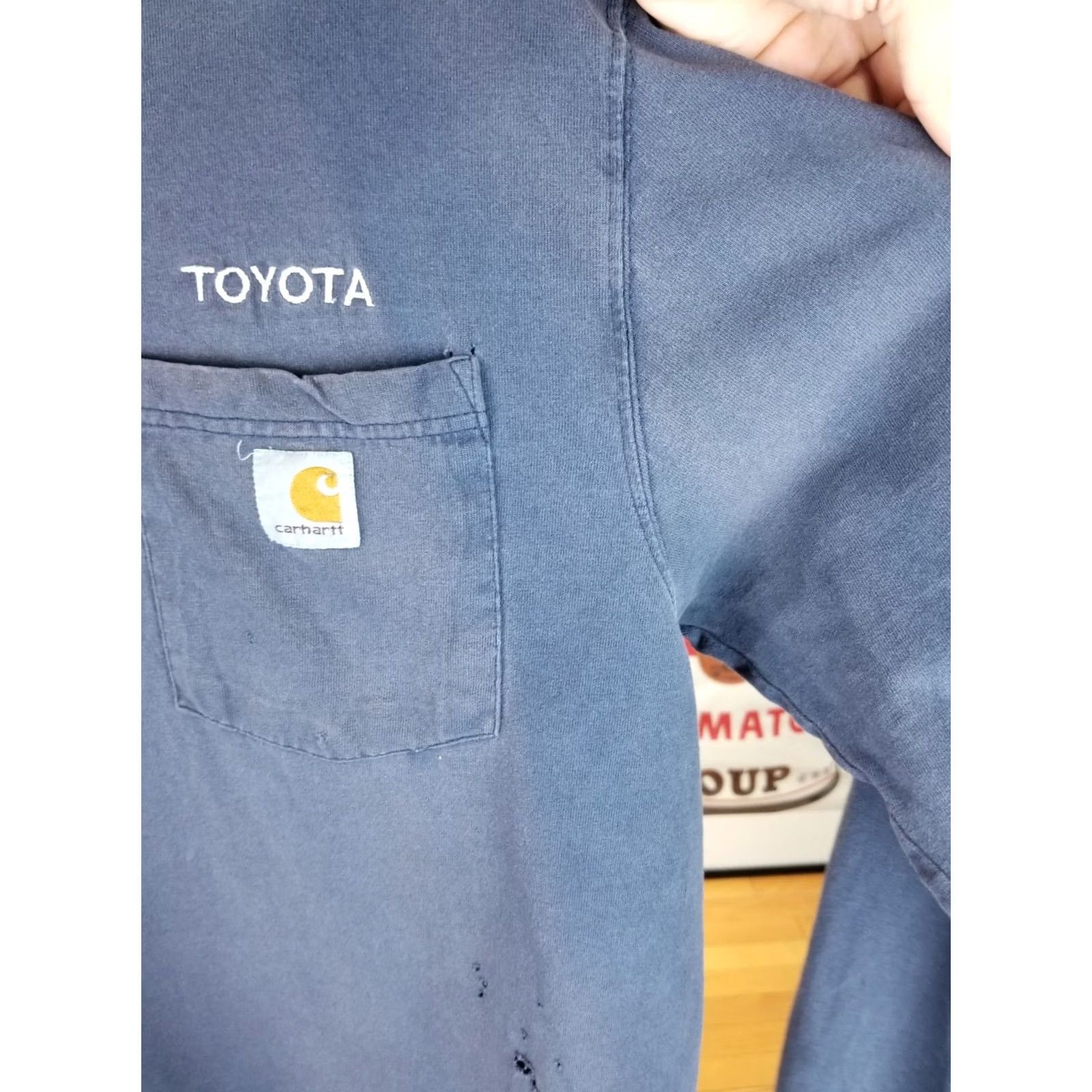 Carhartt VINTAGE Carhartt LONG SLEEVE T-SHIRT Polo Shirt Men L Blue One Pocket Trash**ed** Y2K Sun Fade Size US L / EU 52-54 / 3 - 7 Thumbnail