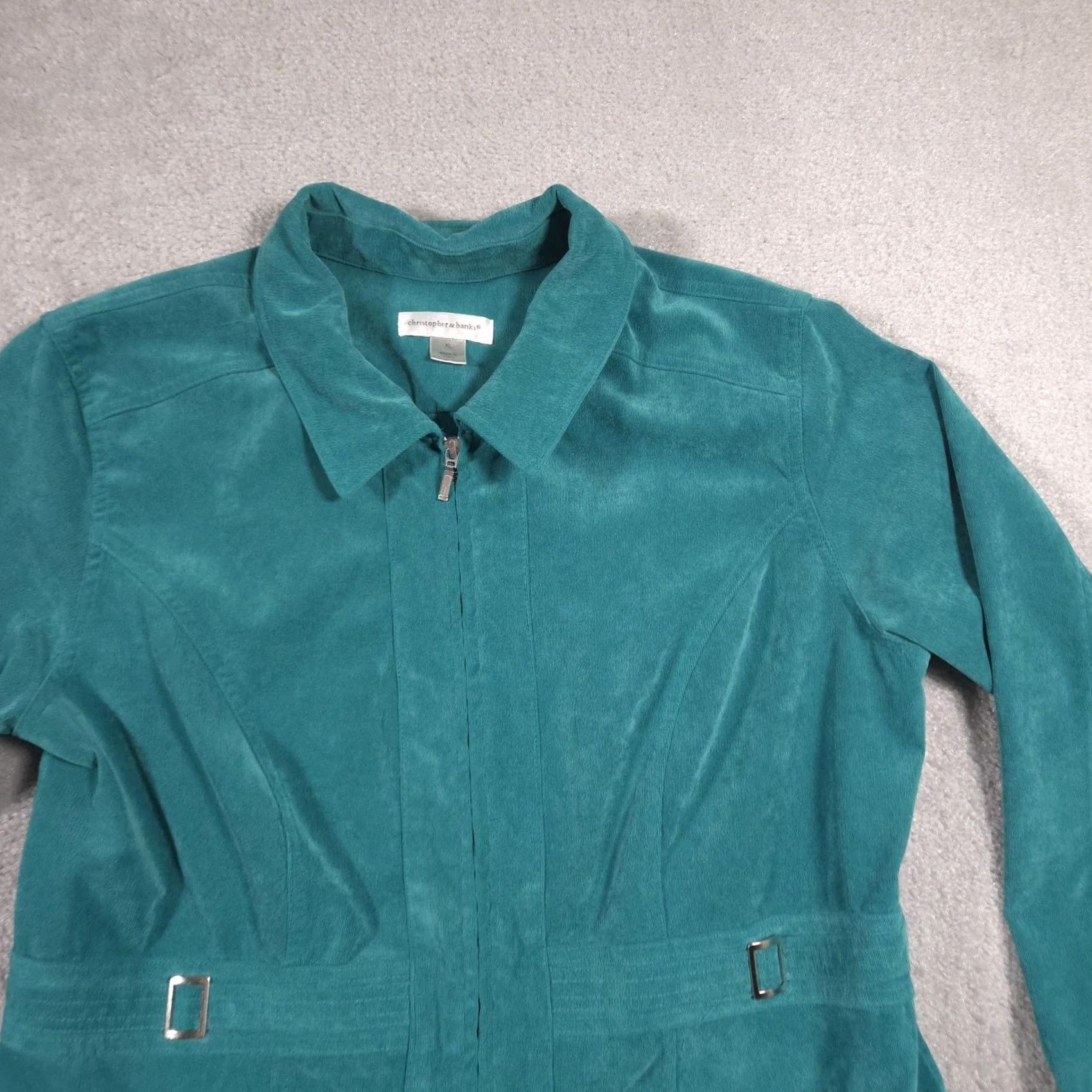 Vintage Christopher & Banks Jacket Womens XL Green Corduroy Full Zip Buckle Waist Casual Size XL / US 12-14 / IT 48-50 - 2 Thumbnail