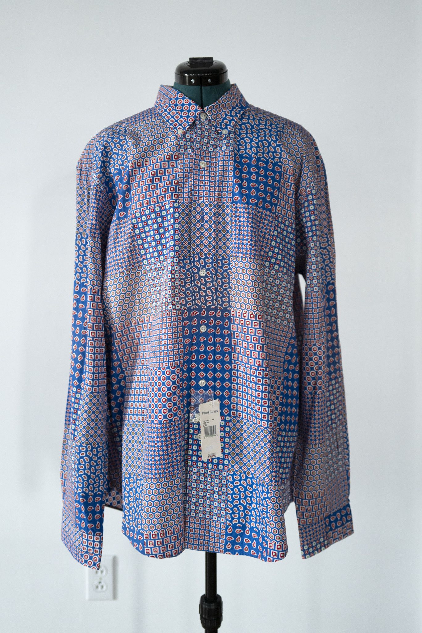 image of Polo Ralph Laurent NWT Paisley Print Blue Shirt Size L, Men's