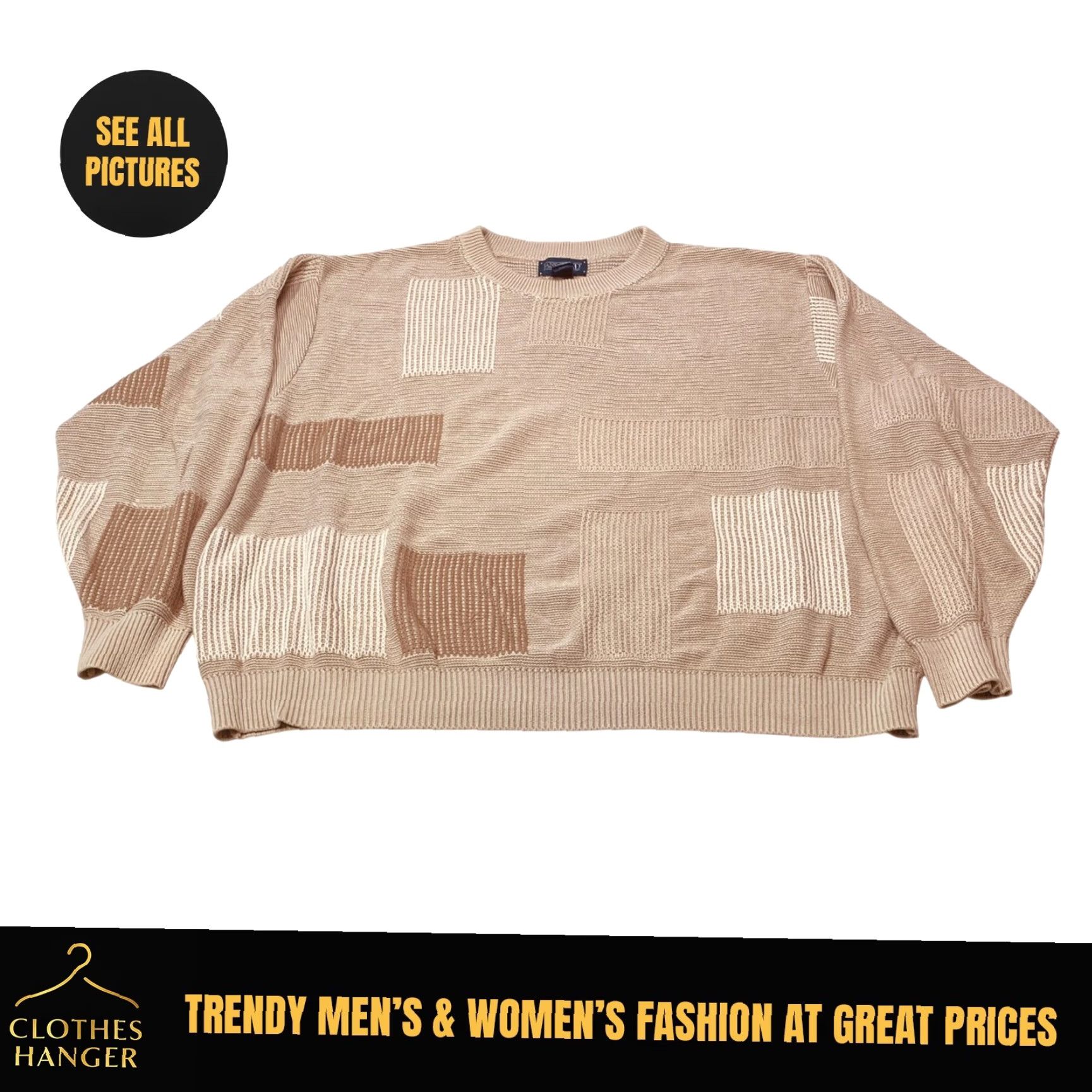 Lands' End VINTAGE Lands' End Geometric Sweater Men's XL Beige Tan Crew Neck Knit Made USA Size US XL / EU 56 / 4 - 2 Thumbnail