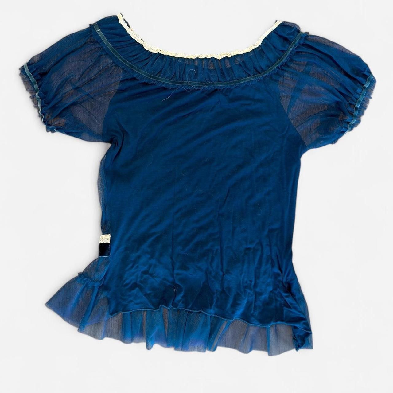 Other La La Leone Navy Blue Sheer Ruffle Blouse Size M Size ONE SIZE - 2 Thumbnail