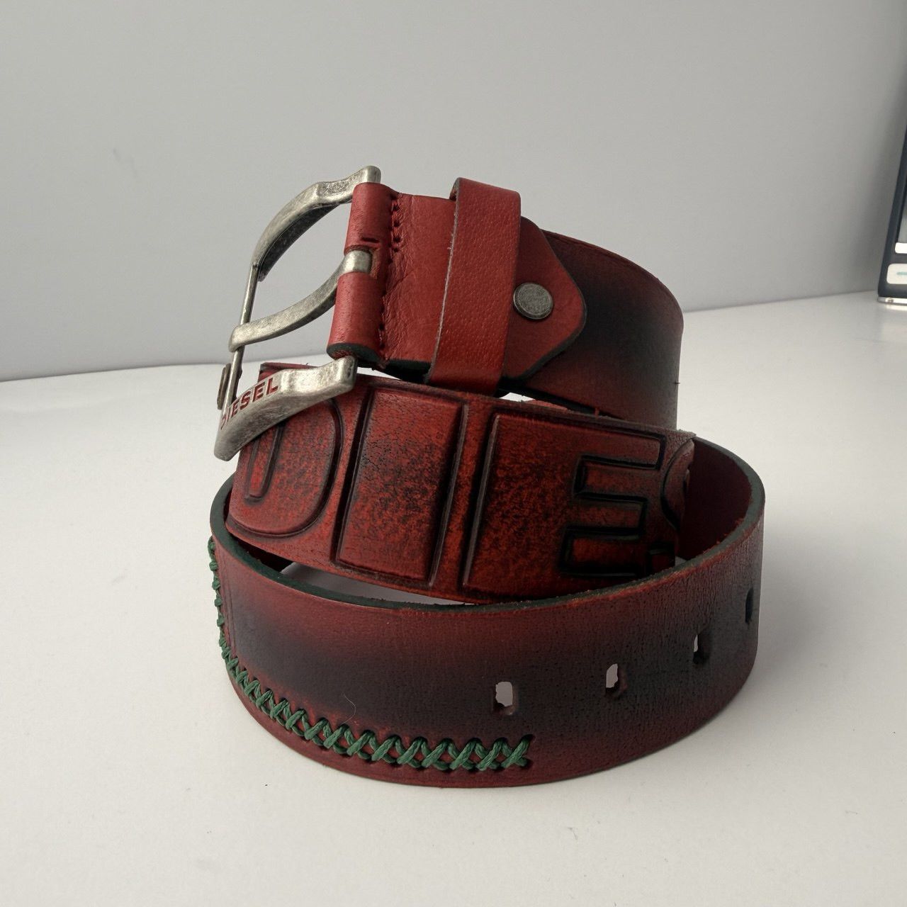 Diesel Big Logo Red Leather Avant Garde Belt Vintage