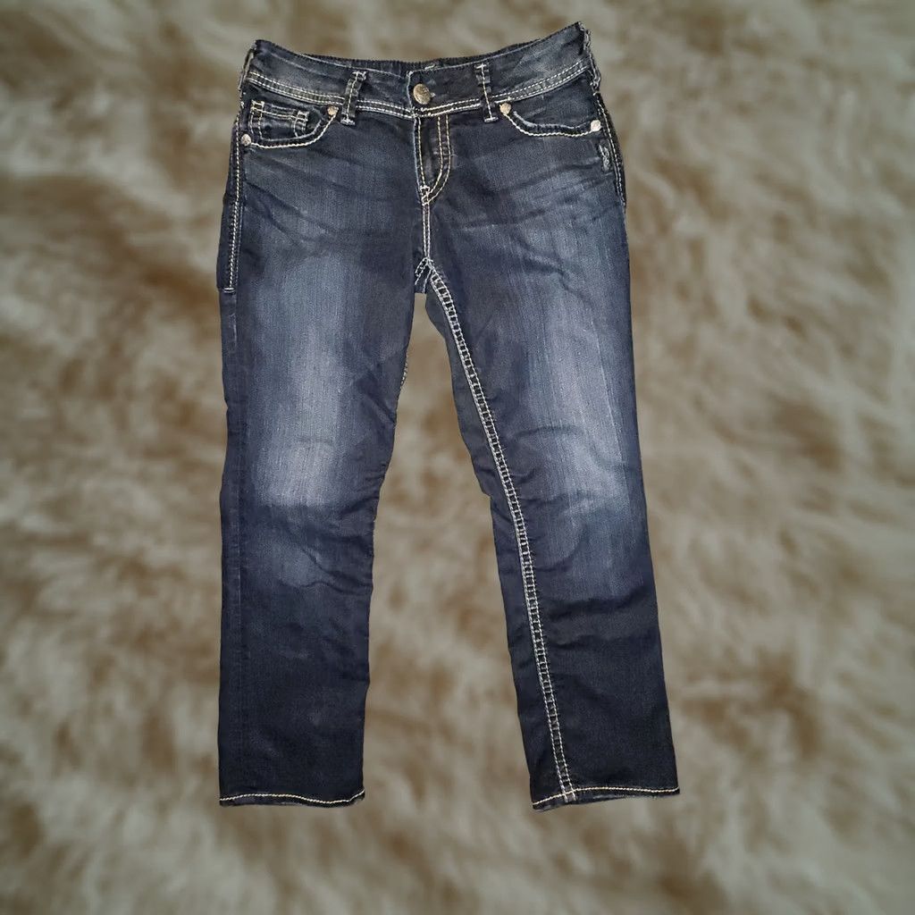 Silver Jeans Co. Silver Jeans Capri Jeans Women's 27 Low Rise Blue Embroidered Sequins Preppy Size 27" / US 4 / IT 40 - 1 Thumbnail