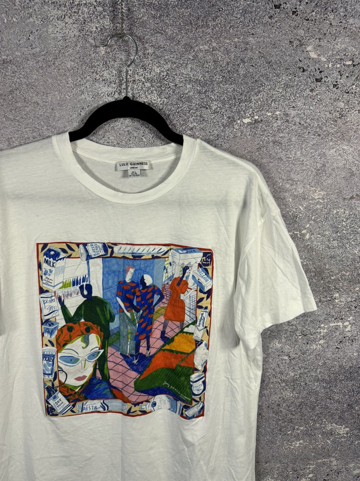 Designer × Japanese Brand × Vintage Lulu Guinness Cartoon Printed White T Shirt Oldmoney Size L / US 10 / IT 46 - 2 Thumbnail