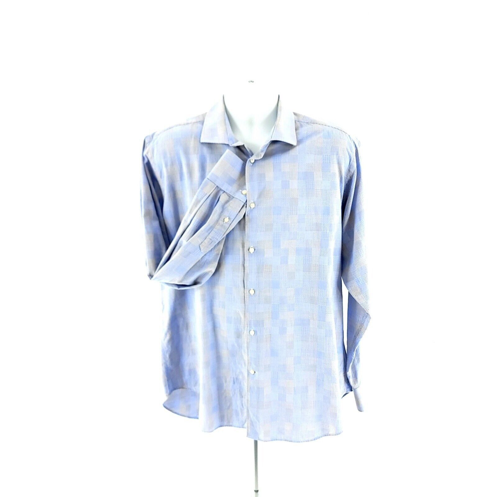 Designer Thomas Dean XL Blue Beige Patchwork Textured Cotton Collared Size US XL / EU 56 / 4 - 3 Thumbnail