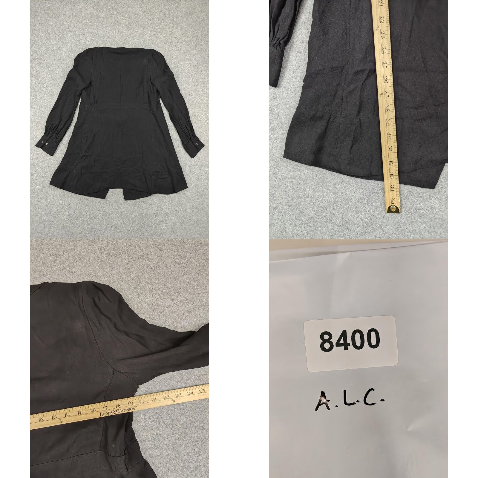 Vintage A.L.C. Coat Womens M Black Viscose Belted Silk Lined Trench Collarless Jacket/Coat Mid-Length 60s? No Vintage Womens Size M / US 6-8 / IT 42-44 - 8 Thumbnail