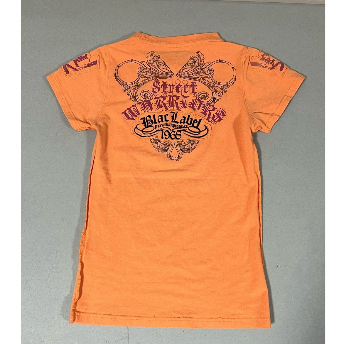Black Label Orange Biker Y2K Tattoo Graphic Tee T-Shirt Top Size S 🧡✨ Size S / US 4 / IT 40 - 5 Thumbnail