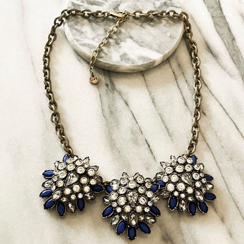 Loft LOFT Statement Necklace Blue Clear Silver Toned Metal Size ONE SIZE - 1 Thumbnail