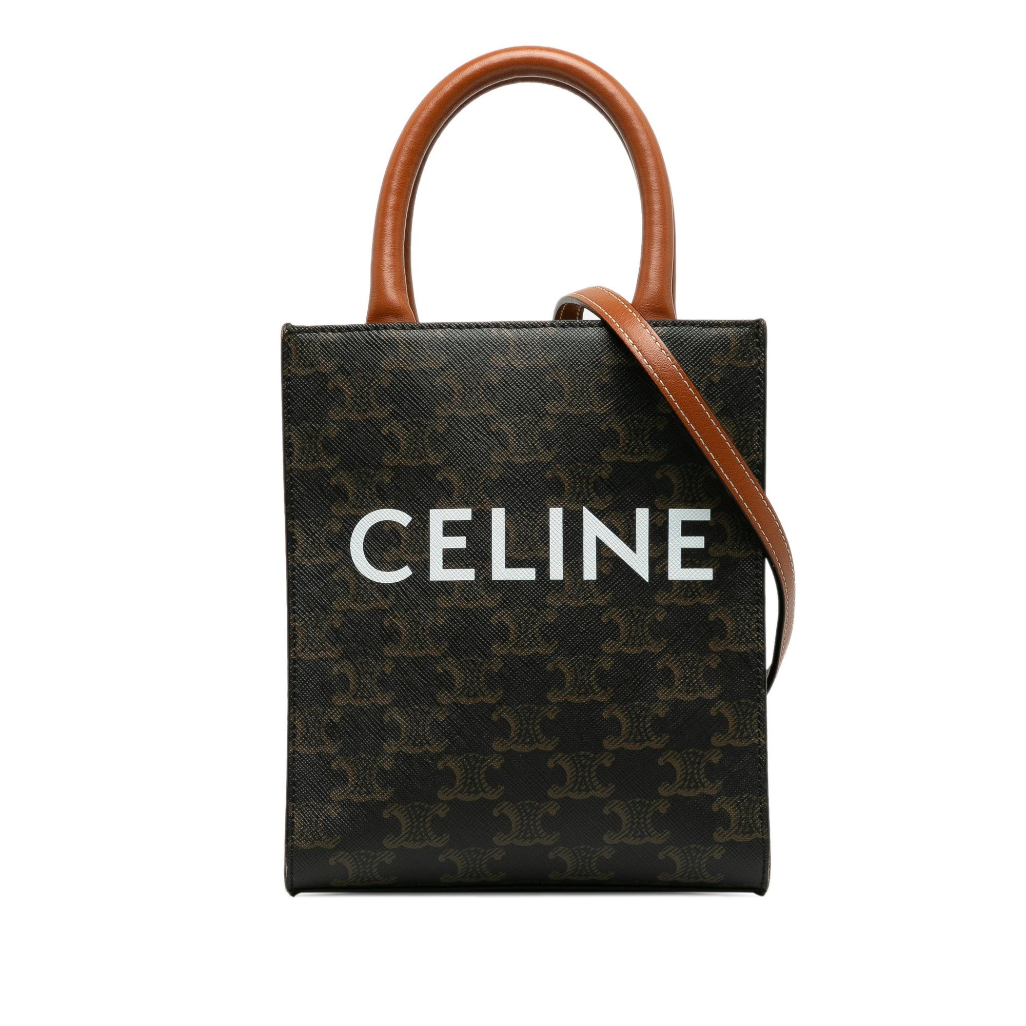 image of Celine Mini Triomphe Vertical Cabas Satchel in Brown, Women's