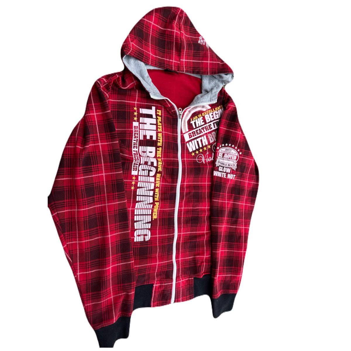 If Six Was Nine 2000s Japanese archive Vkei Poem Plaid Zip-up Hoodie Y2K Size US L / EU 52-54 / 3 - 3 Thumbnail