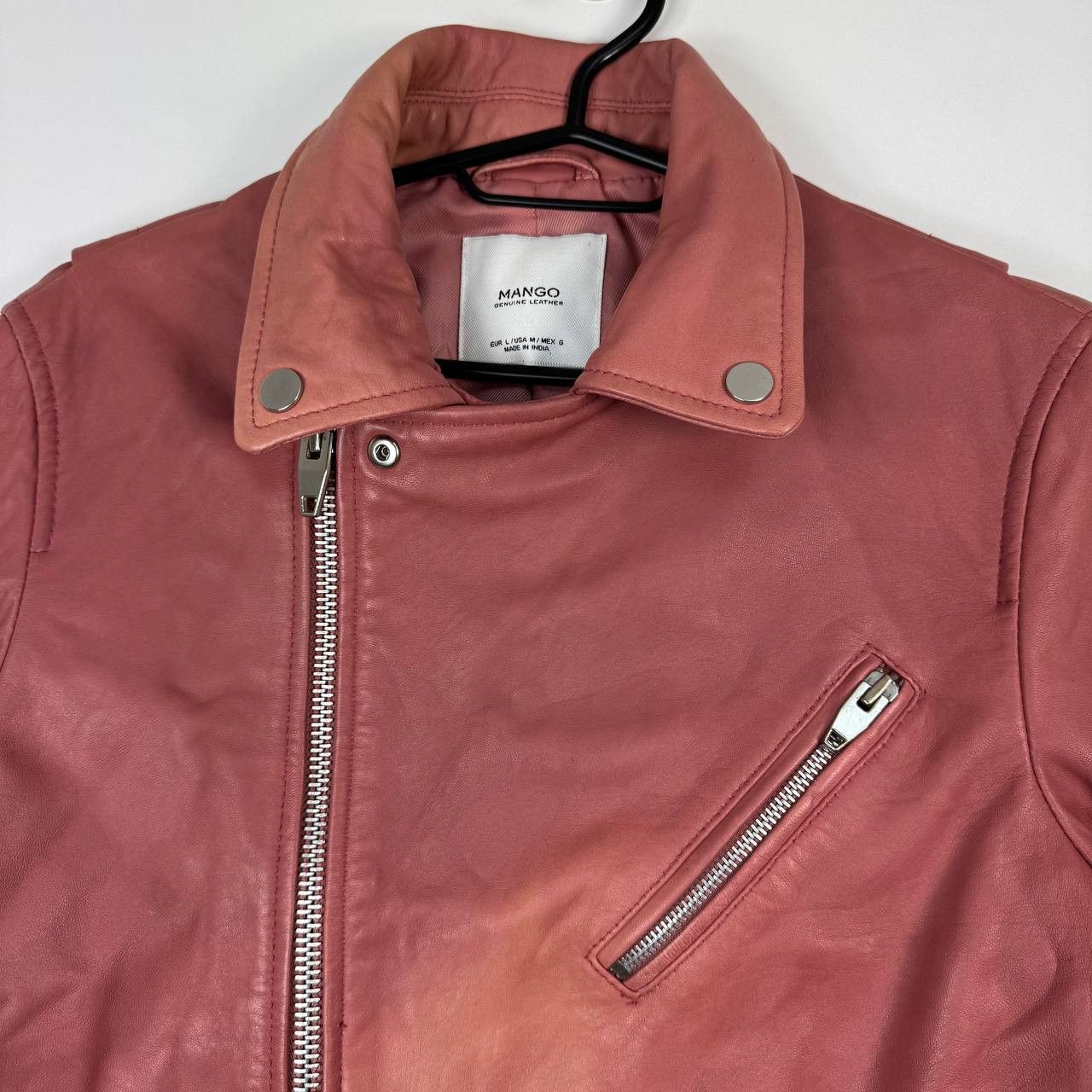 Mango Mango Genuine Leather Biker Jacket Pink Zip Womens Size L Size L / US 10 / IT 46 - 2 Thumbnail