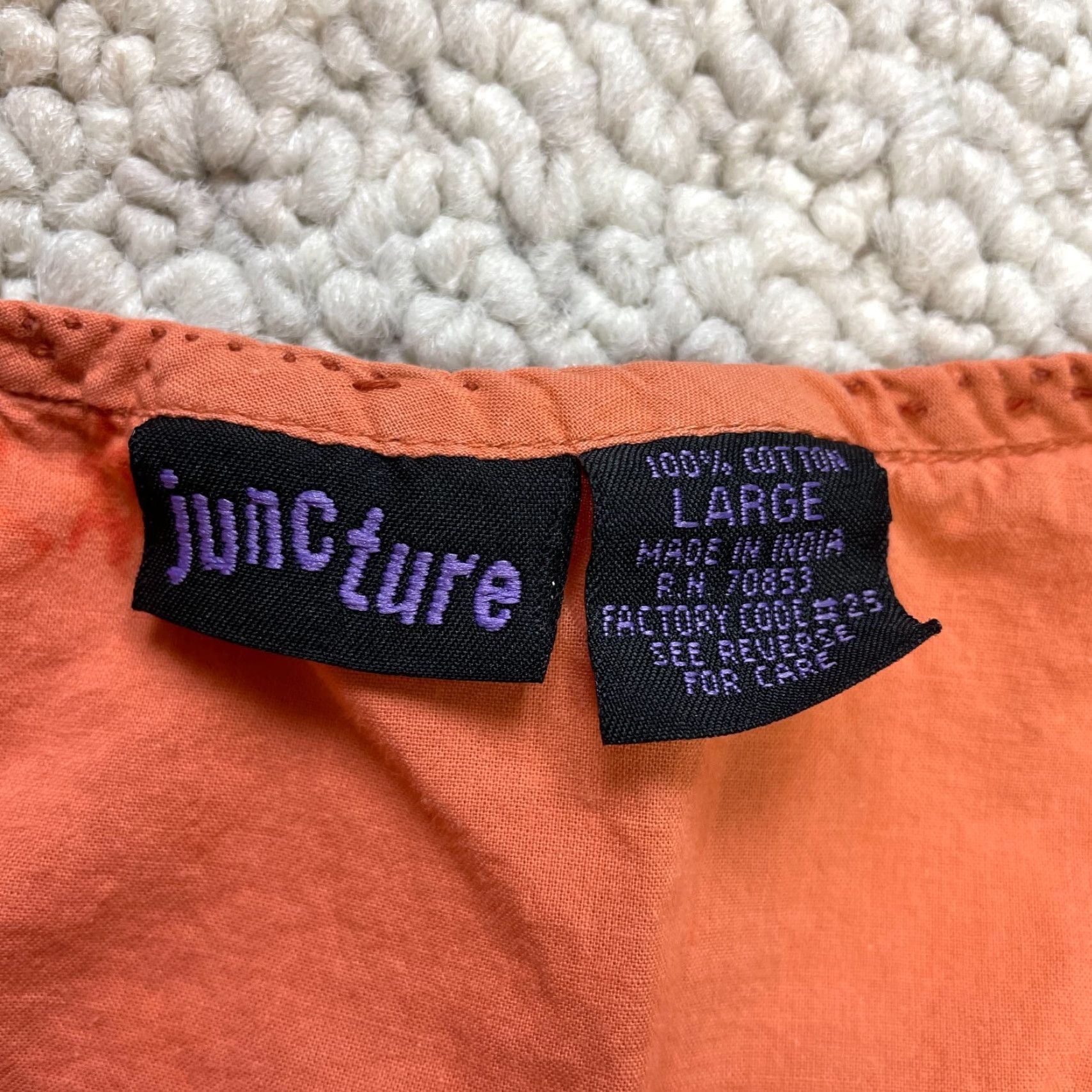 Vintage Junque Blouse Shirt Womens L Orange Peasant Top Cotton Tie Neck Casual Size L / US 10 / IT 46 - 3 Thumbnail