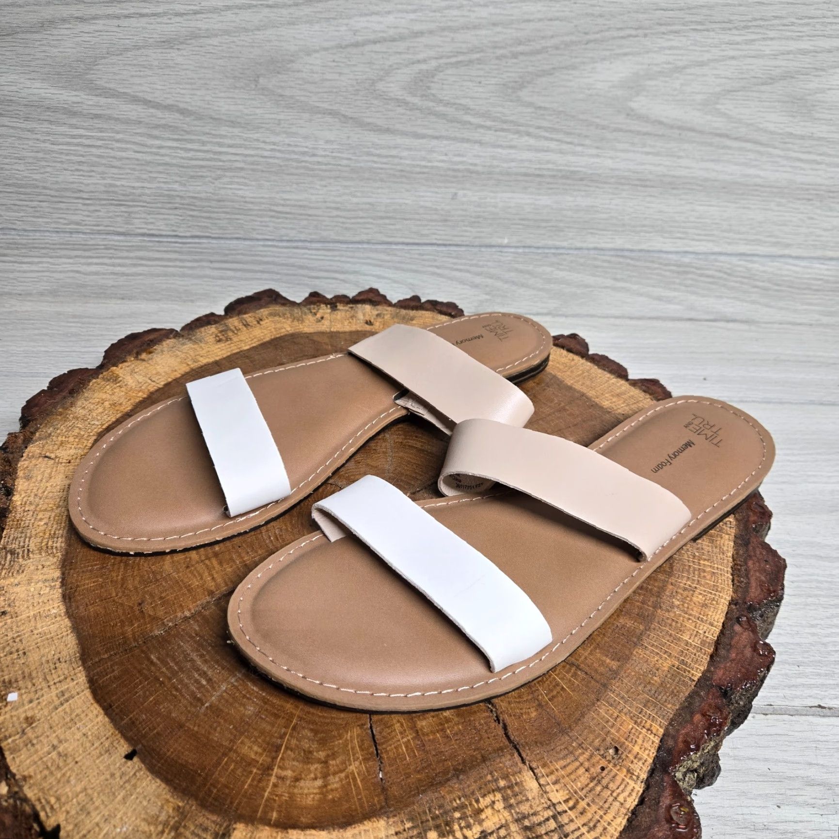 Vintage NEW Time and Tru White Slide Sandals Faux Leather Flats Size 11 Womens Size US 11 / IT 41 - 2 Thumbnail