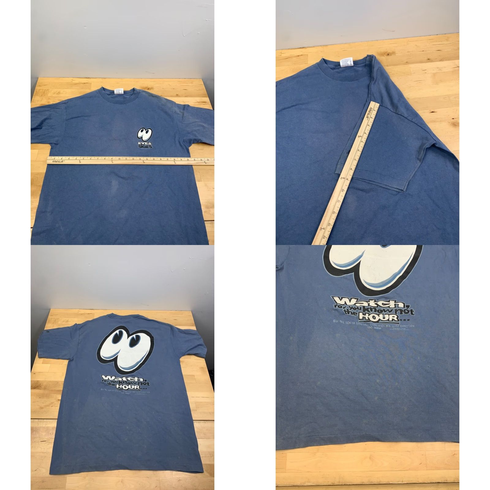 Vintage VINTAGE Softee Mooneyes Jesus Shirt Adults L Blue 90s Distress T-Shirt Mens Size US L / EU 52-54 / 3 - 8 Thumbnail