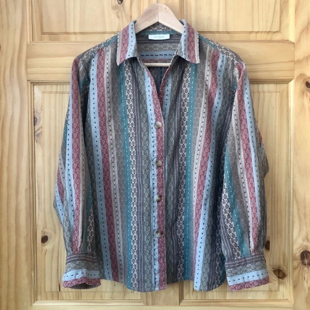 Vintage Vintage Dressbarn Calico Stripe Button Front Shirt Size 1X Size XL / US 12-14 / IT 48-50 - 2 Thumbnail