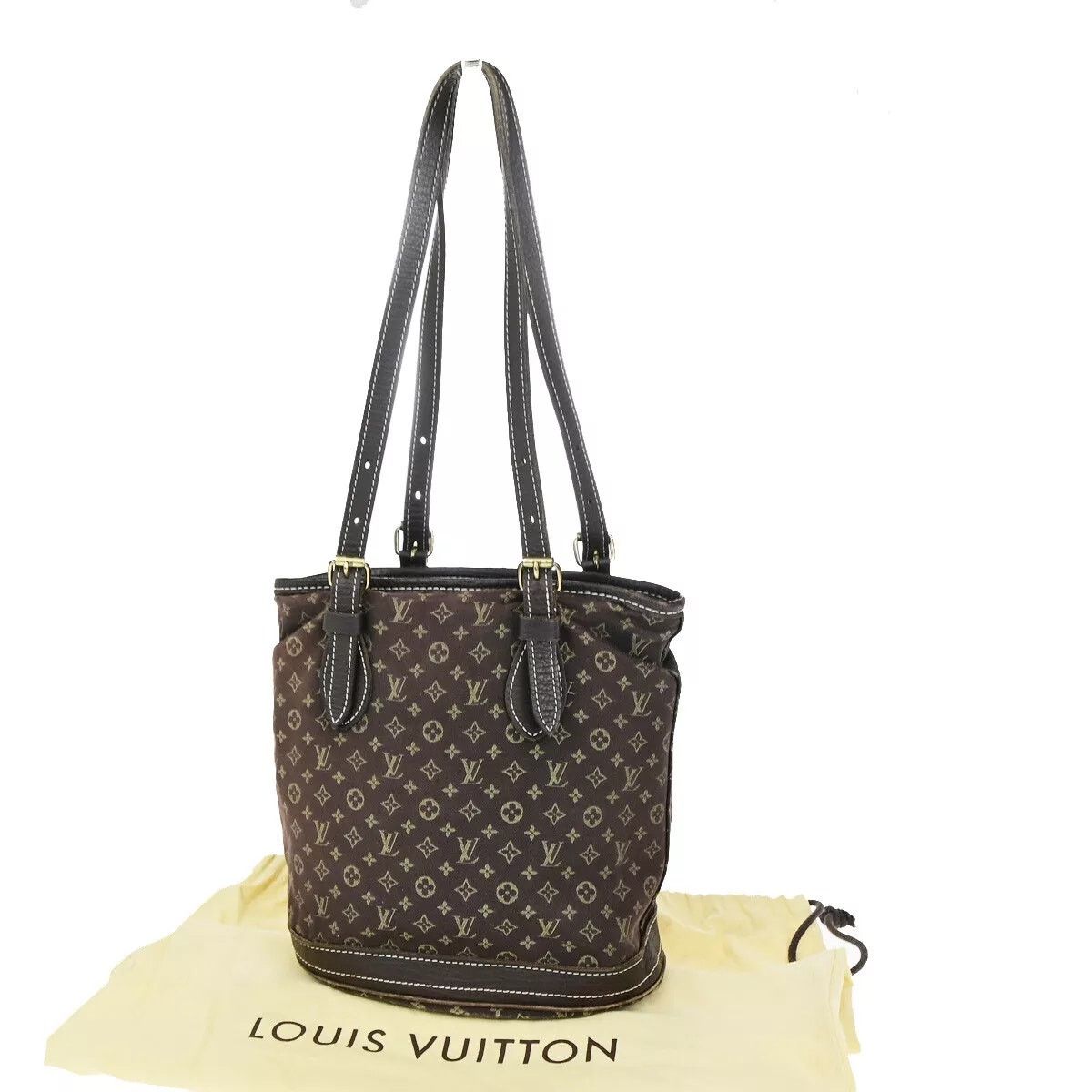 Louis Vuitton Monogram Mini Lin Bucket Pm Shoulder Tote Bag in Brown, Women's