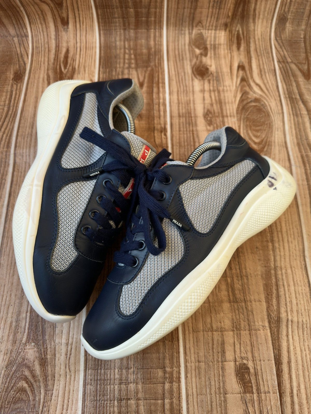 Prada Prada Americas Cup Blue Leather Low Top Sneaks Size US 6 / EU 39 - 6 Thumbnail