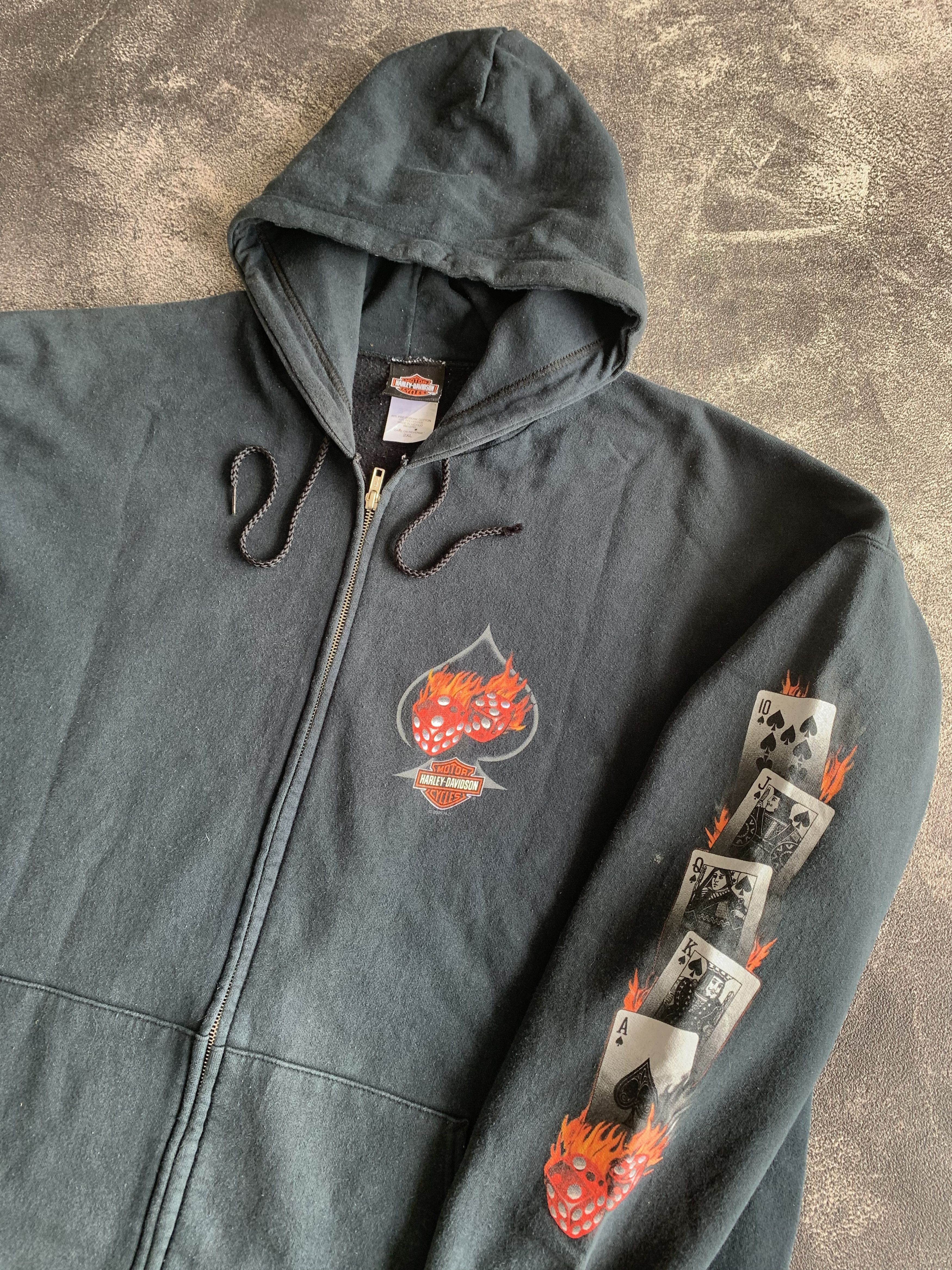 Harley Davidson 💎 Vintage Dice Cards Harley Davidson Zip Hoodie Size US XXL / EU 58 / 5 - 3 Thumbnail