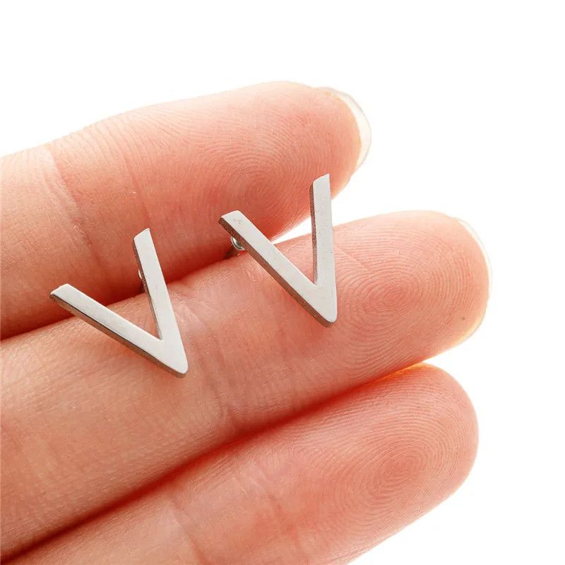 Jewelry Letter V Shape Mini Stud Earrings Charm Earring Gift Size ONE SIZE - 1 Thumbnail