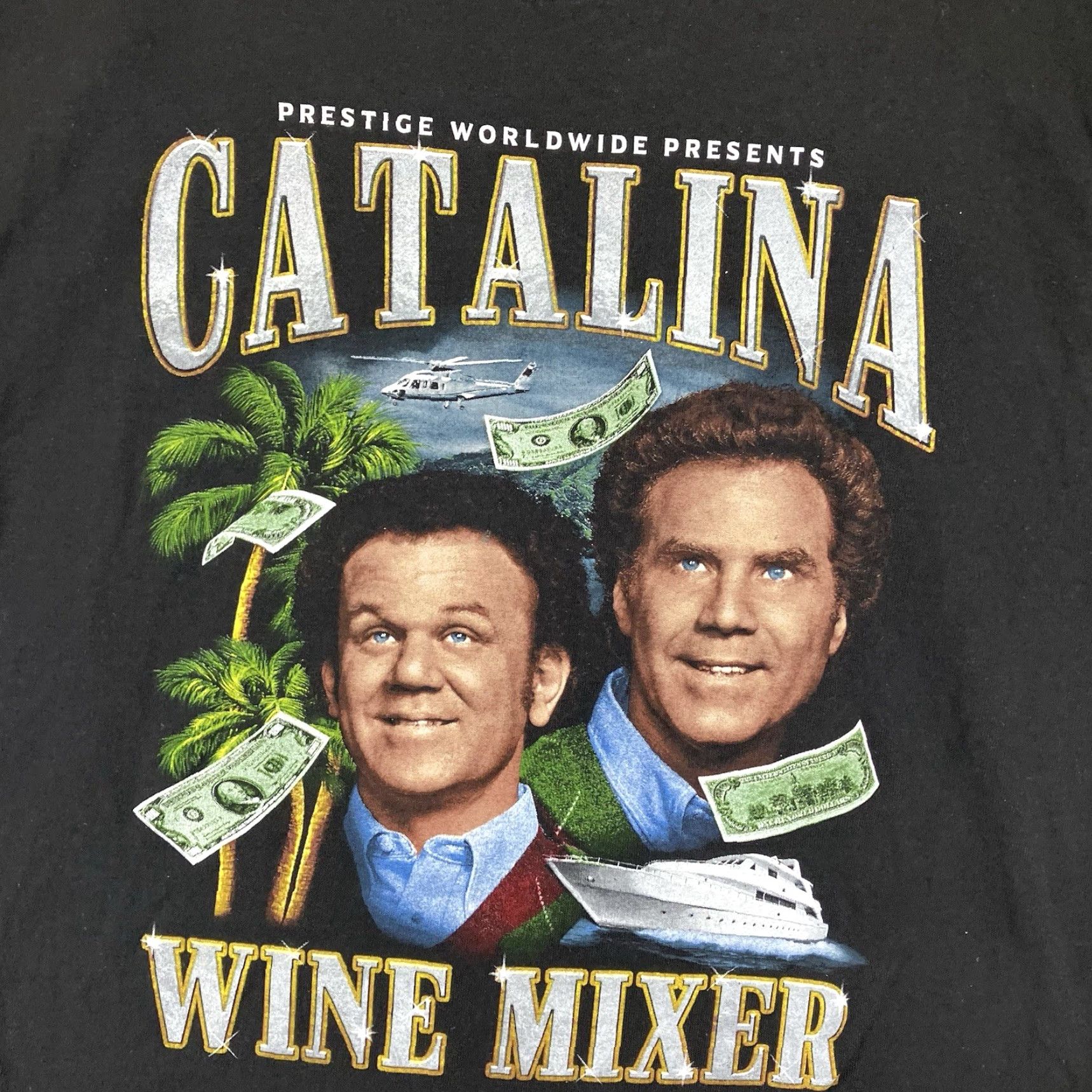 Changes Prestige Worldwide Step Brothers Artwork Catalina Wine Mixer T-Shirt Size M Black Mens Cotton Crew Neck Short Sleeve Graphic Print 2020s Regular Fit Size US M / EU 48-50 / 2 - 3 Thumbnail