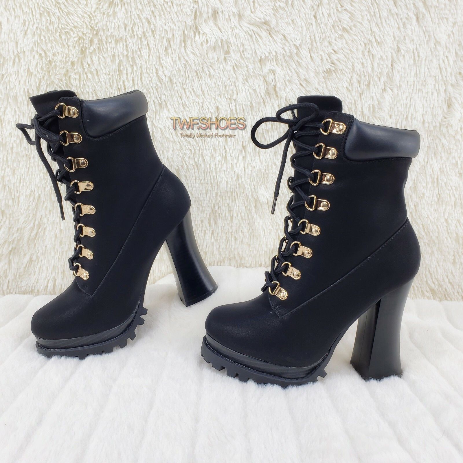 Other CR Nellie Lace Up Ankle Boots 4.5" Wood Grain Chunky Flared Size US 8.5 / IT 38.5 - 3 Thumbnail