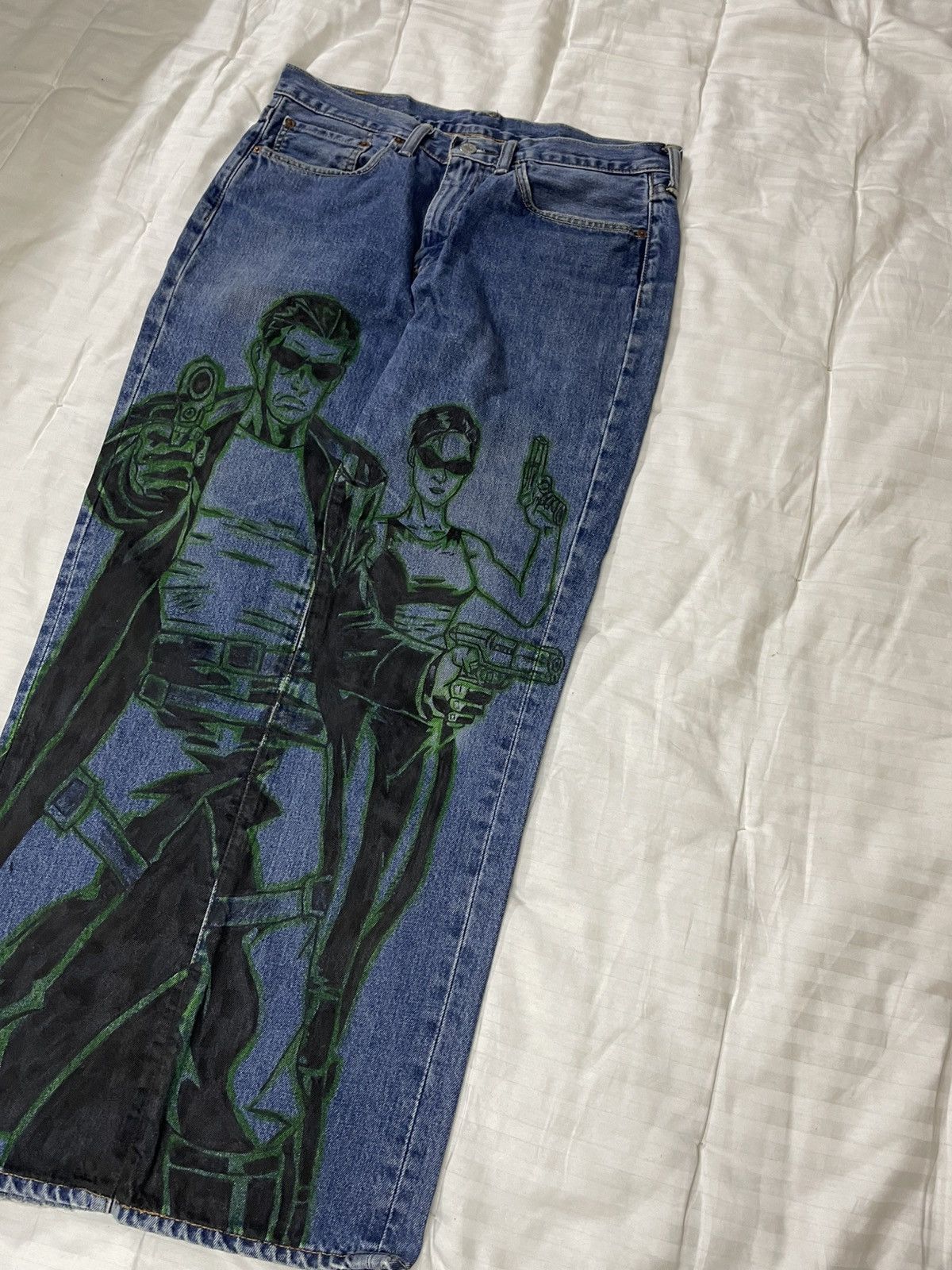 Handmade Vintage Custom Hand Made Matrix Custom Jeans Denim Size US 32 / EU 48 - 2 Thumbnail