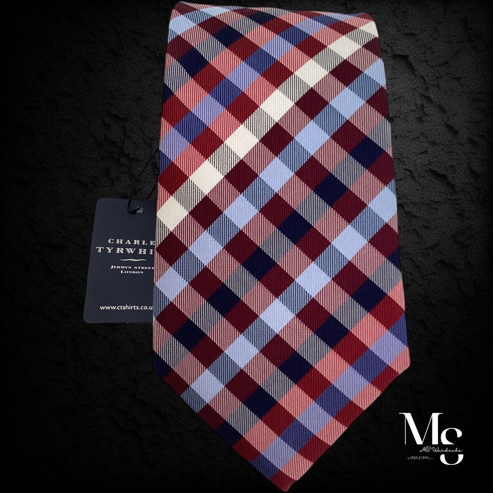 Charles Tyrwhitt CHARLES TYHWHITT Red Blue Multi Chek Silk Tie England NWT Size ONE SIZE - 4 Thumbnail