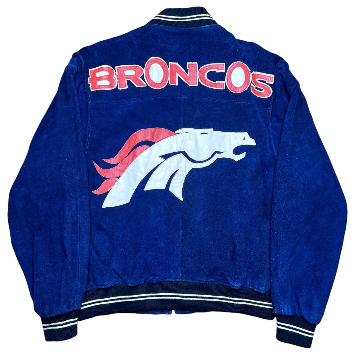 NFL × Vintage Vintage 1990s NFL Denver Broncos Blue Suede Zip Up Jacket Size US XL / EU 56 / 4 - 1 Thumbnail