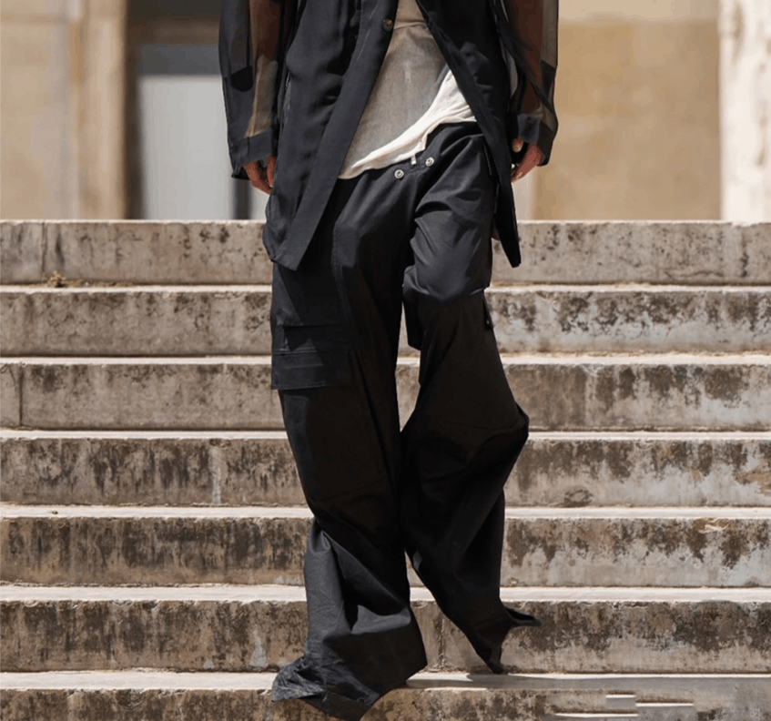 Japanese Brand Wide Leg Drawstring Black Cargo Pants Size US 30 / EU 46 - 1 Thumbnail