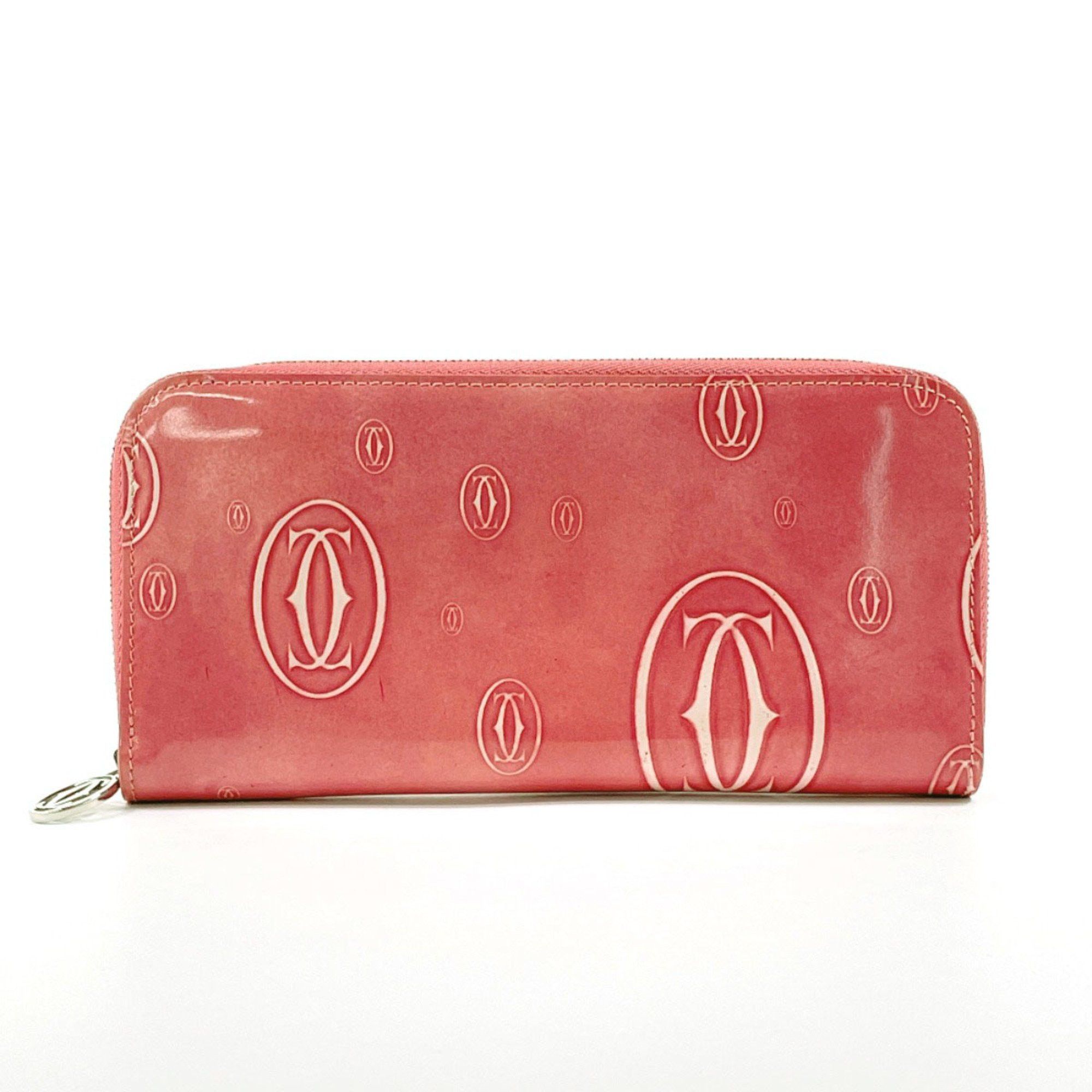 image of Cartier Happy Birthday Round L3001255 Long Wallet Patent Leather Pink Women's F4013970