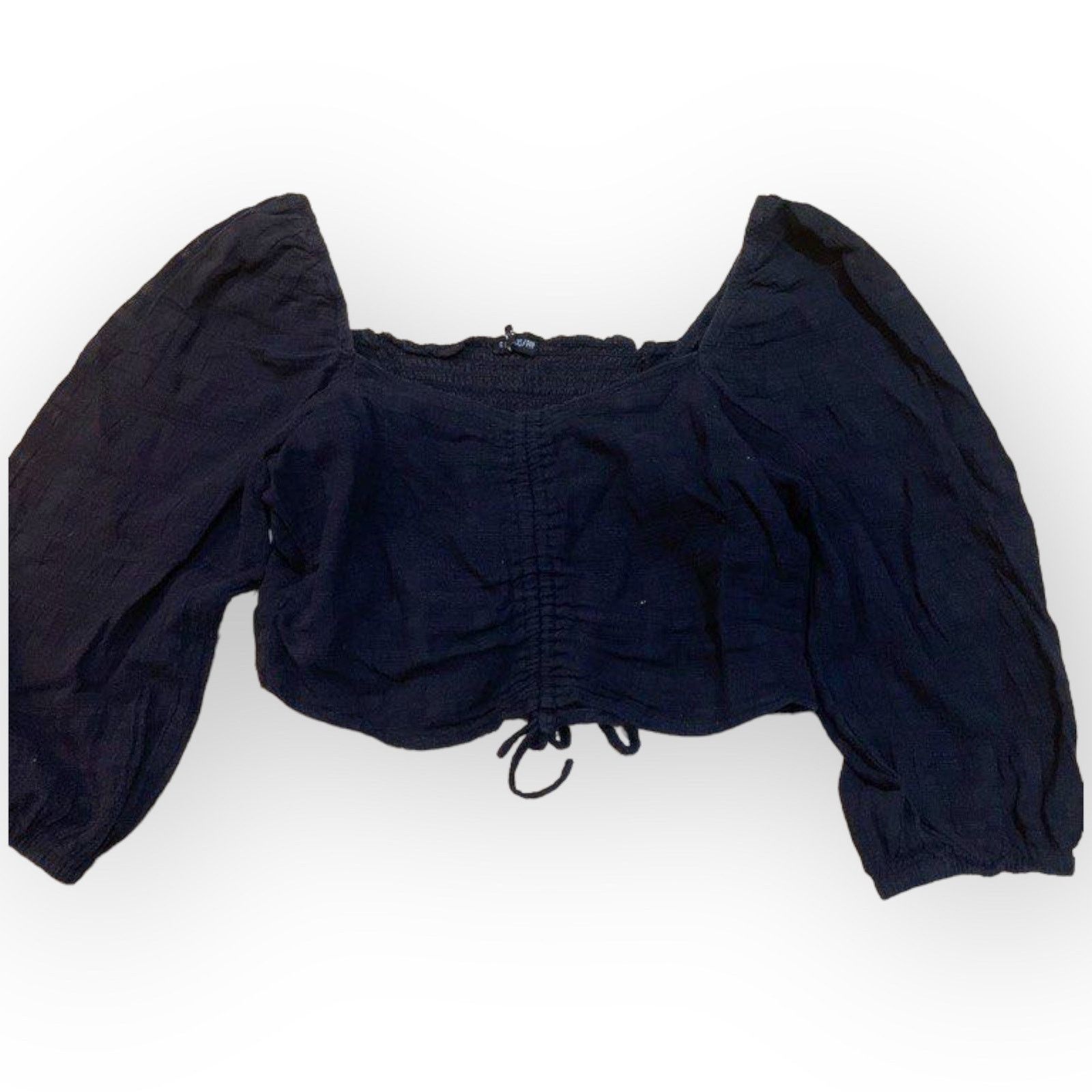 Other Iris Black Off Shoulder Crop Top Puff Sleeve Ruched Sz S Size S / US 4 / IT 40 - 2 Thumbnail