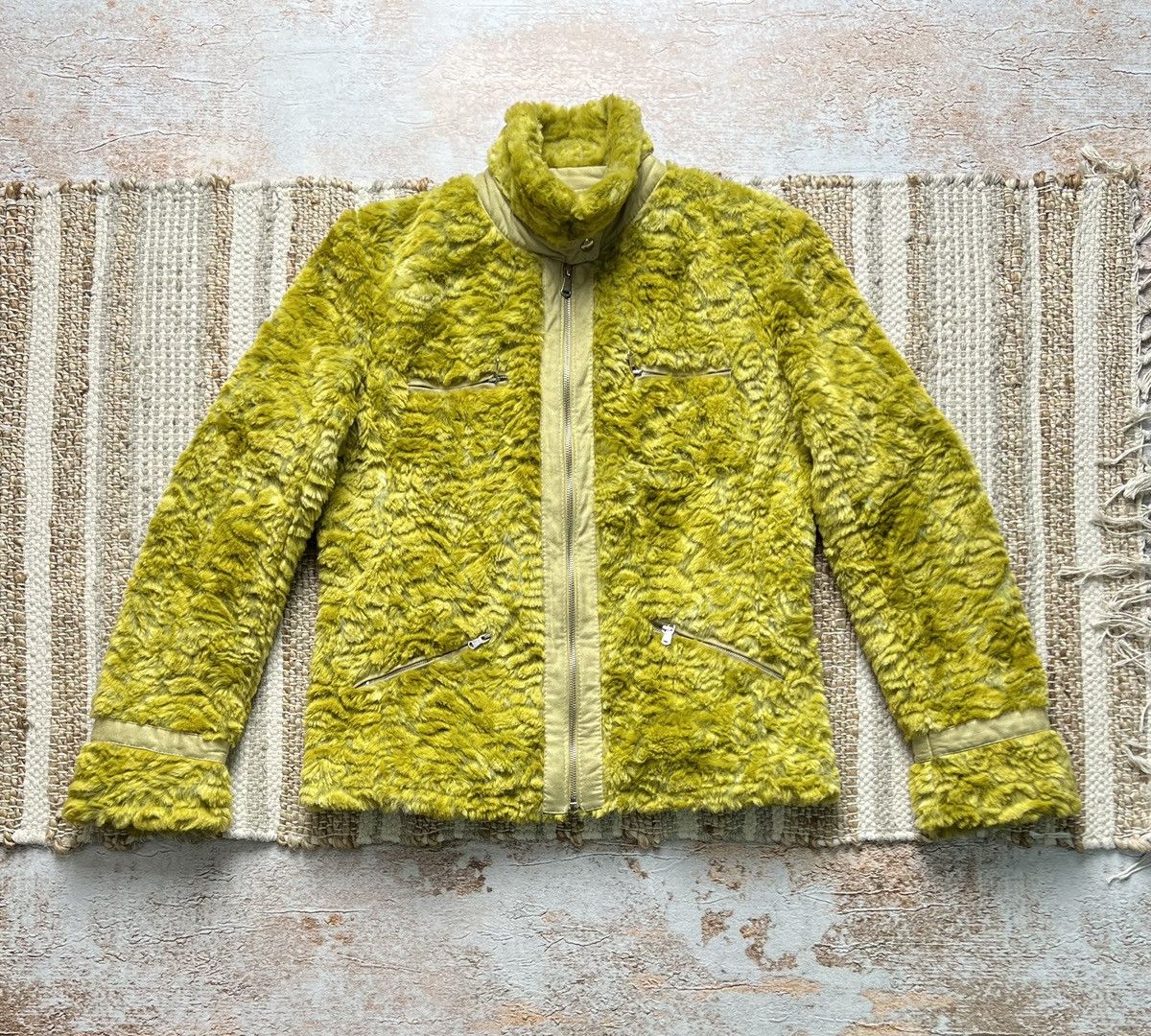 image of Avant Garde x Mink Fur Coat Vintage Japanese Fake Fur Moto Jacket in Yellow, Men's (Size Small)