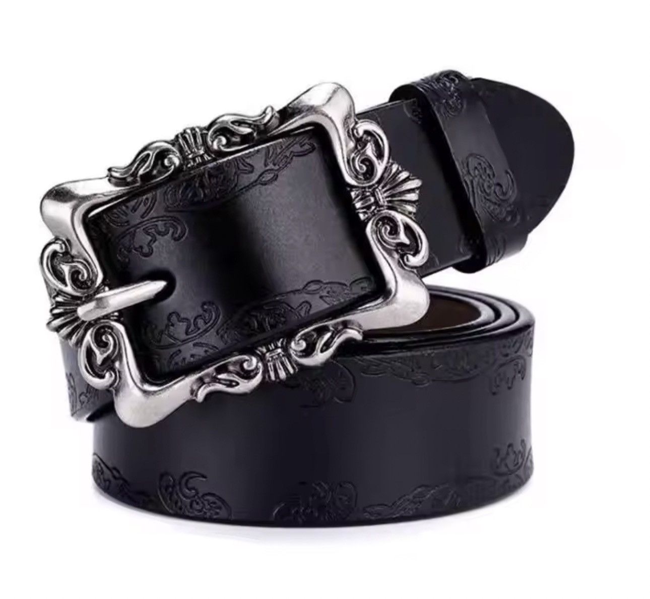 Japanese Brand Floral Embossed Leather Casual Belt 110 cm Size ONE SIZE - 1 Thumbnail
