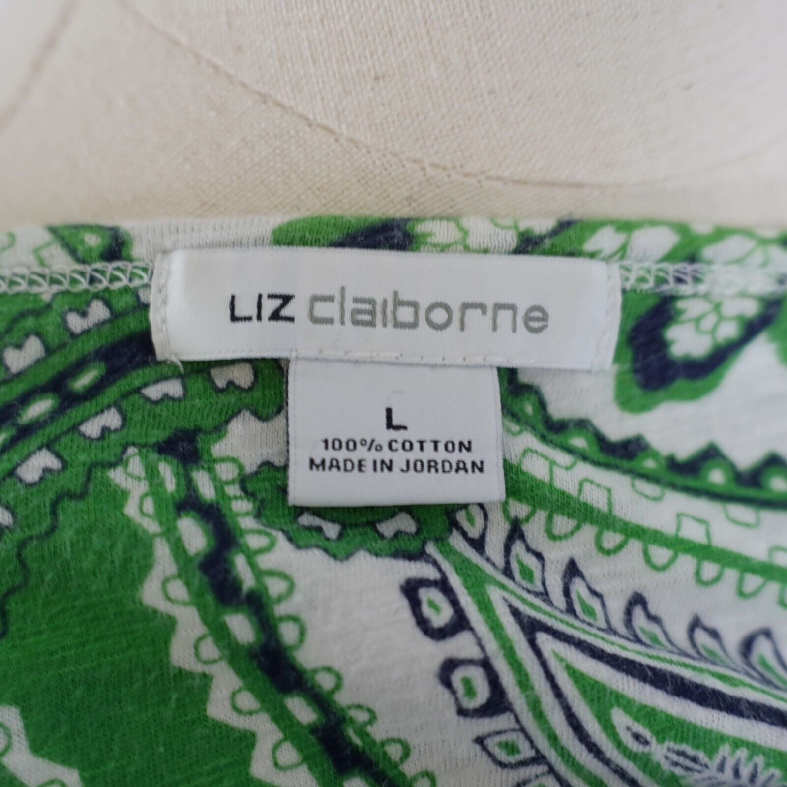 Liz Claiborne Liz Claiborne Large Green Paisley Boat Neck Long Sleeve Blou Size L / US 10 / IT 46 - 7 Thumbnail
