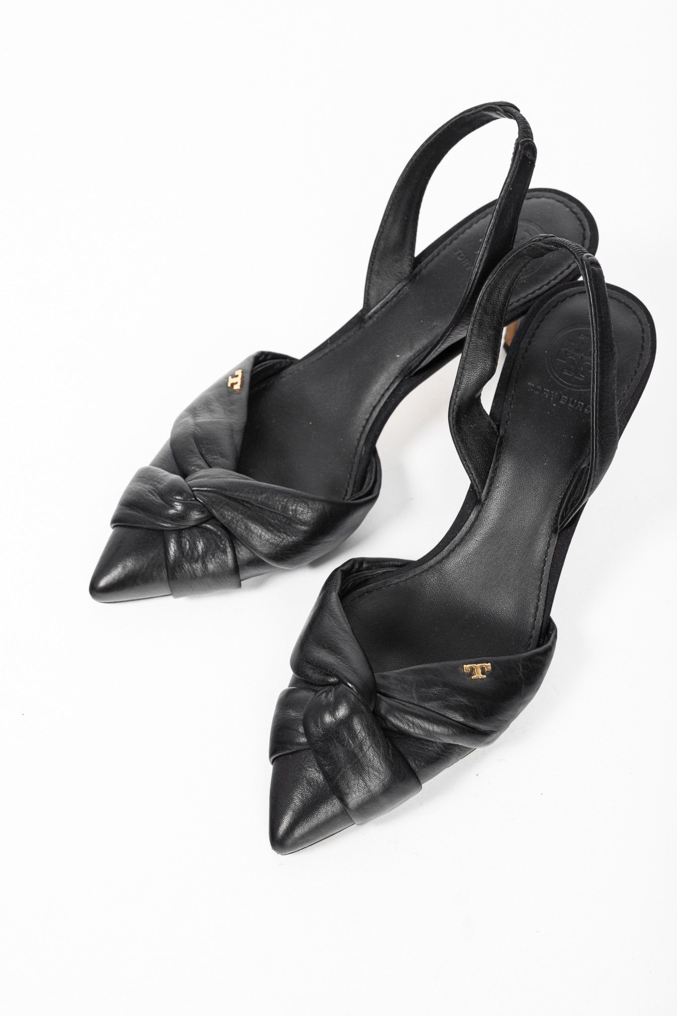Tory Burch Tory Burch Black Leather Knotted Pointed-Toe Slingback Pumps Size US 5 / IT 35 - 5 Thumbnail