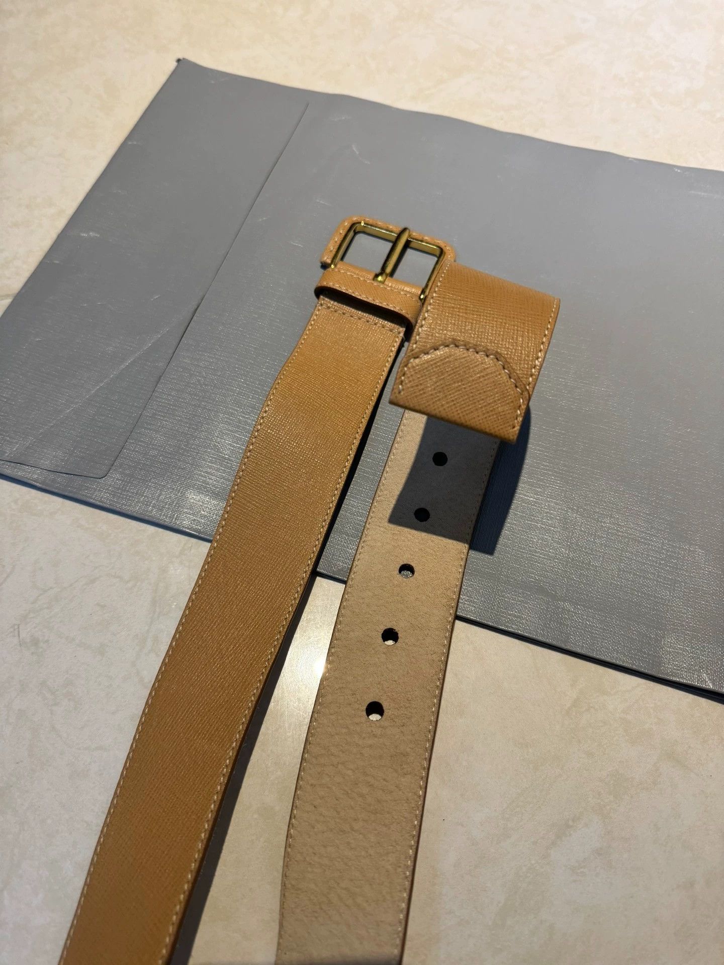 Prada Prada Tan Crosshatch Suede Lining Belt Vintage Punk Unisex Size ONE SIZE - 4 Thumbnail