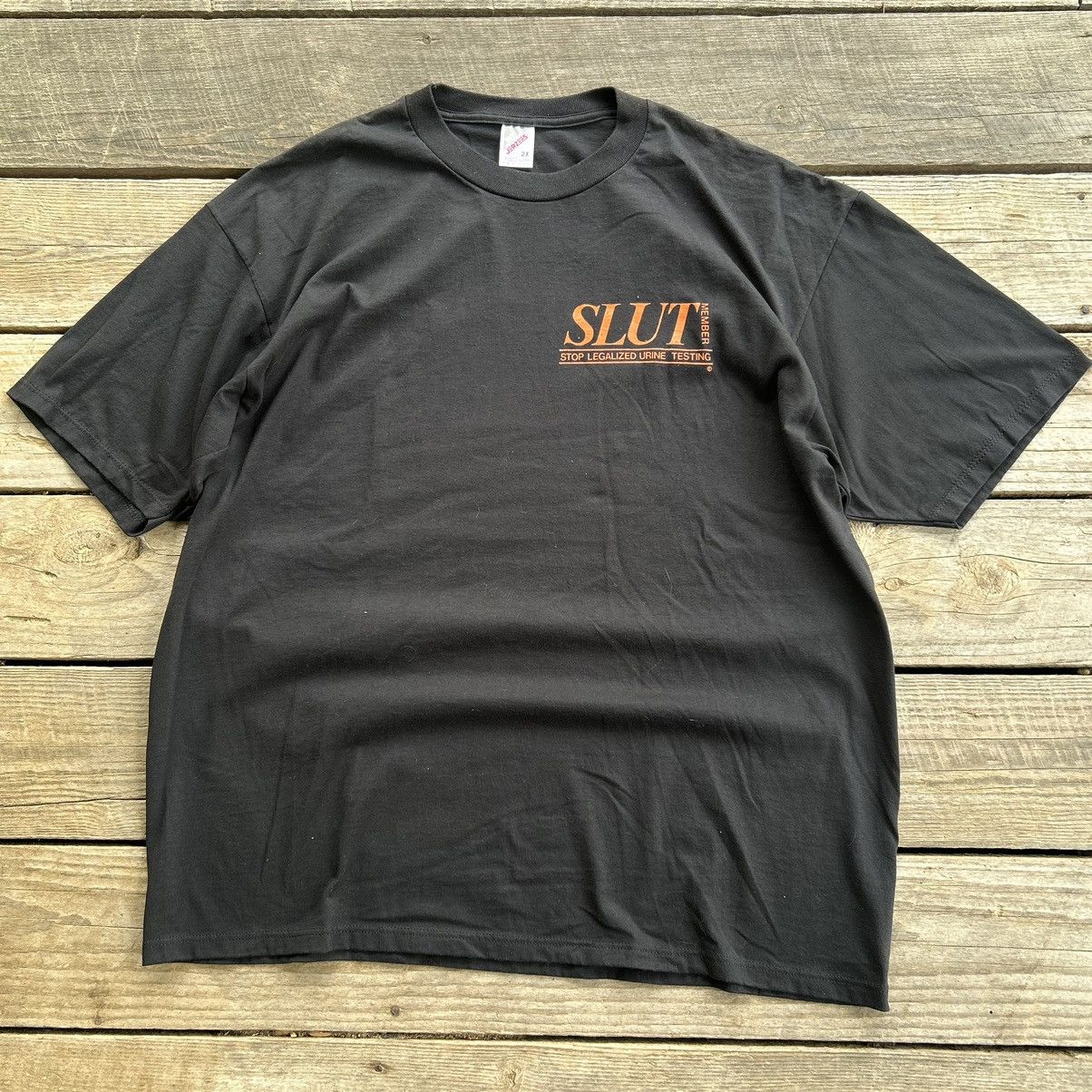 Vintage Vintage 90s SLUT Stop Legalized Urine Testing Funny T Shirt Size US XXL / EU 58 / 5 - 1 Thumbnail